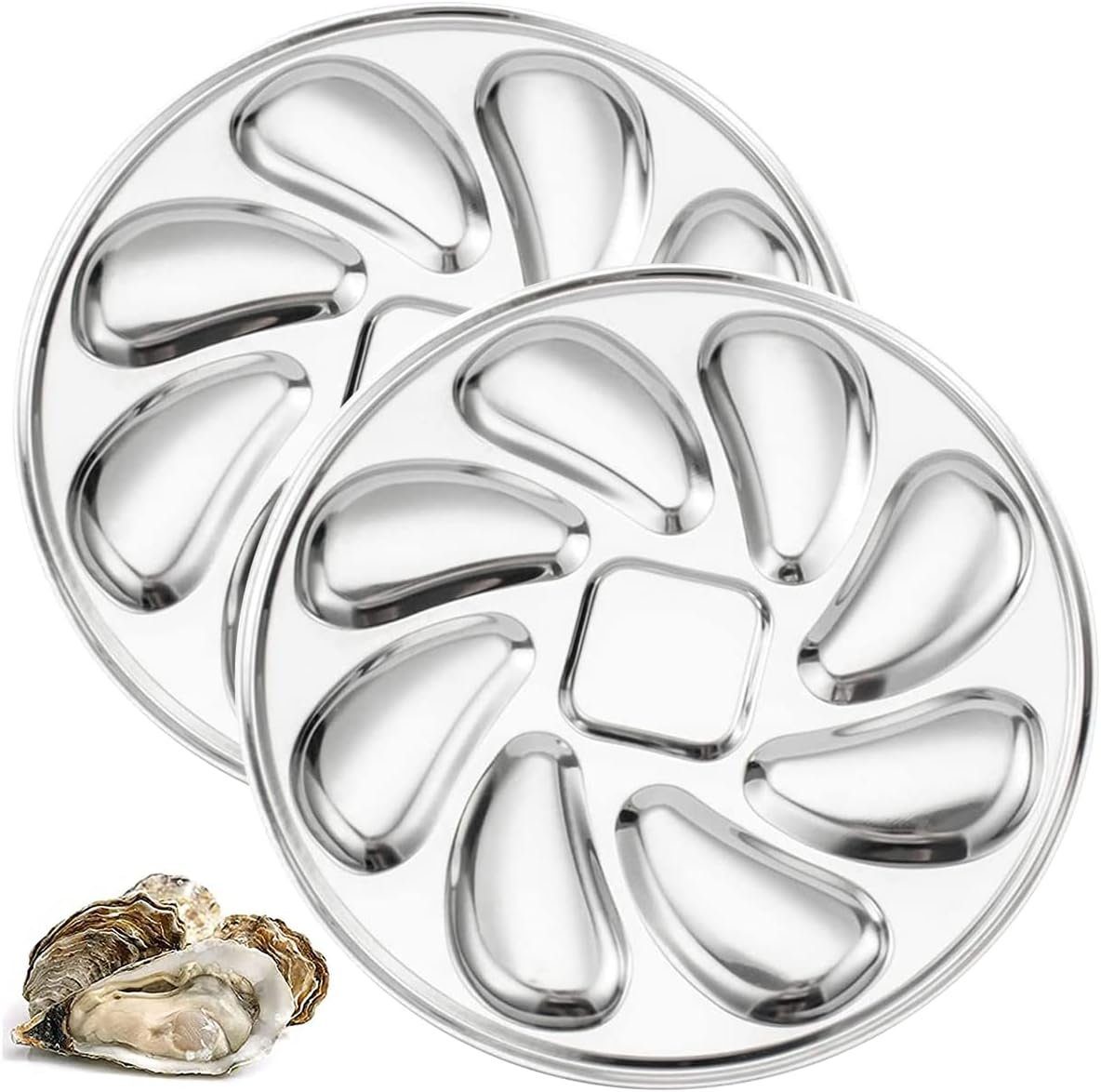 HIBNOPN Tablett Austernteller aus Edelstahl Pfanne Meeresfrüchteplatte 2 Stück, (2-tlg)