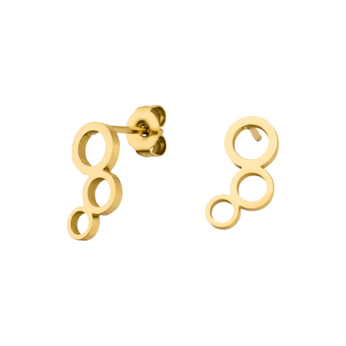 LUUK LIFESTYLE Paar Ohrstecker Drei Ringe, wasserfest & alltagstauglich, hautverträglich, modernes Design, inklusive schöner Schmuckbox Gold