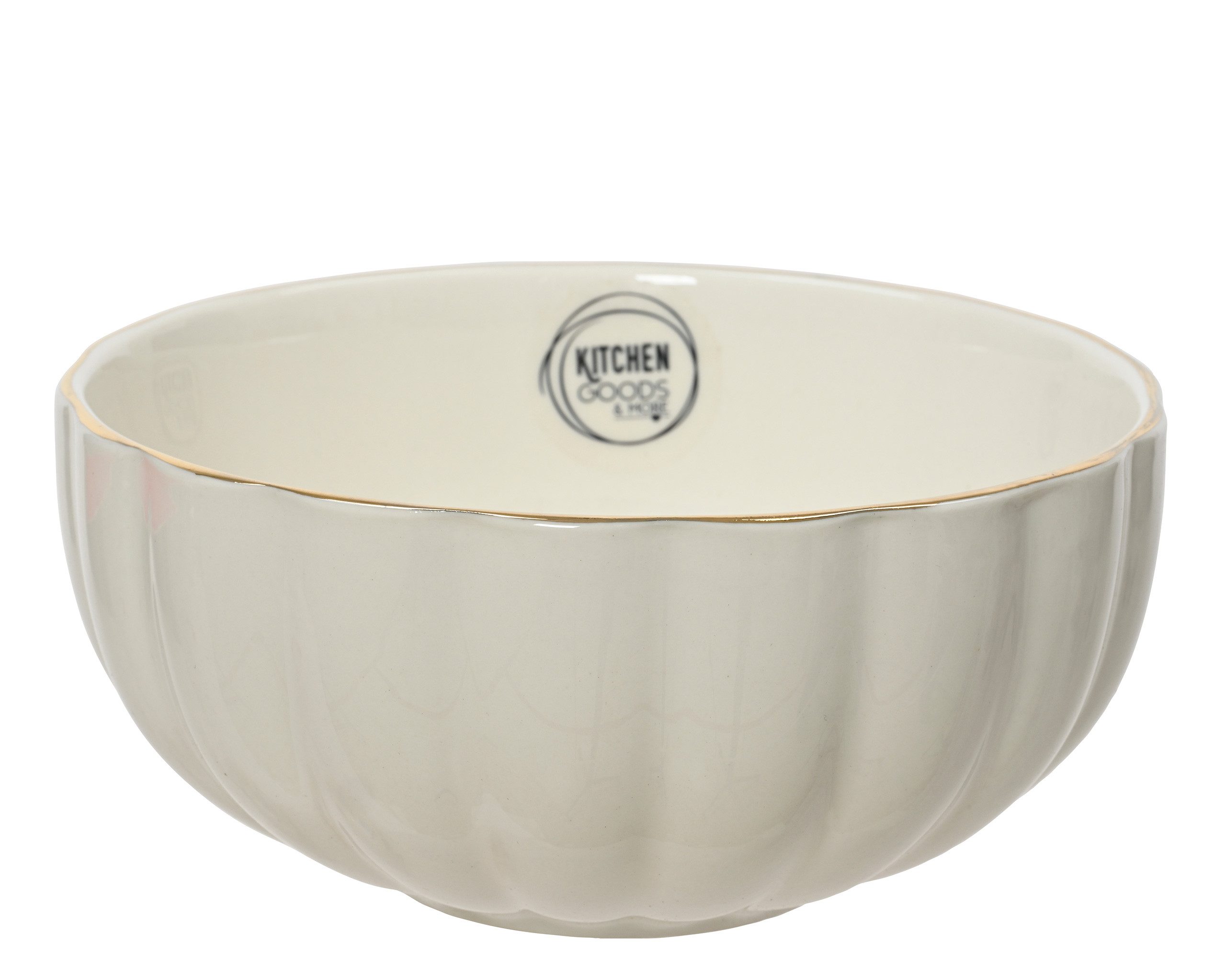 Kaemingk Schale, Keramik, Müslischale Porzellan gerillt 15cm Creme Weiß