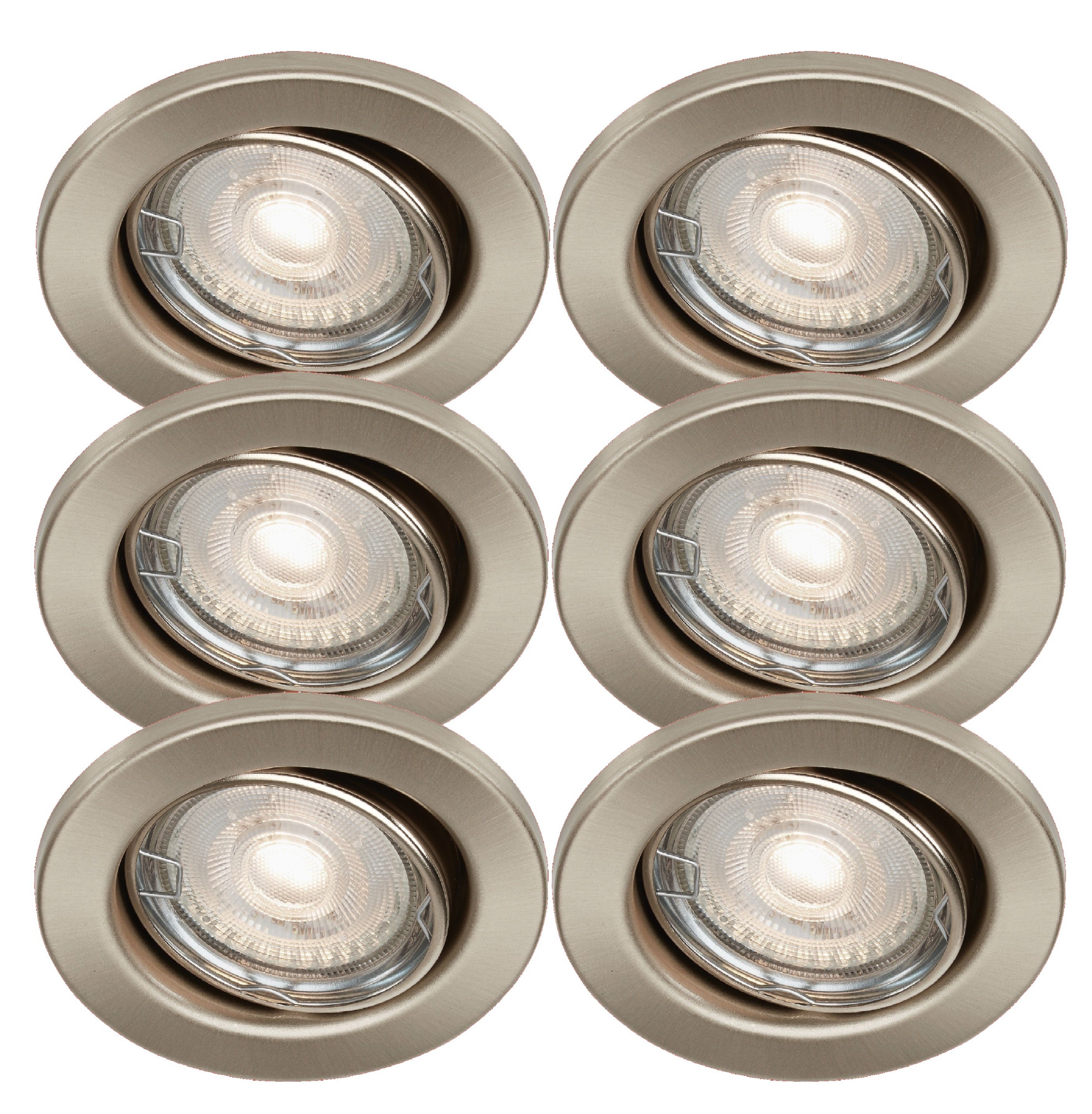 TRANGO LED Einbauleuchte, Dimmfunktion, 6er Set 6729-062G6KSDAK LED Deckenstrahler in Edelstahl-Optik Rund inkl. 6x 5 Watt 3-Stufen dimmbar GU10 LED Leuchtmittel 6000K Tageslichtweiß (kaltweiß), Einbaustrahler, Einbauspot, Deckenleuchte, Deckenspots