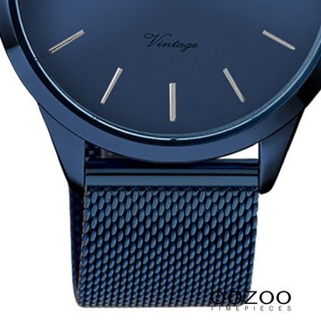 OOZOO Quarzuhr Oozoo Damen Armbanduhr blau, Damenuhr rund, mittel (ca. 38mm) Edelstahlarmband, Fashion-Style