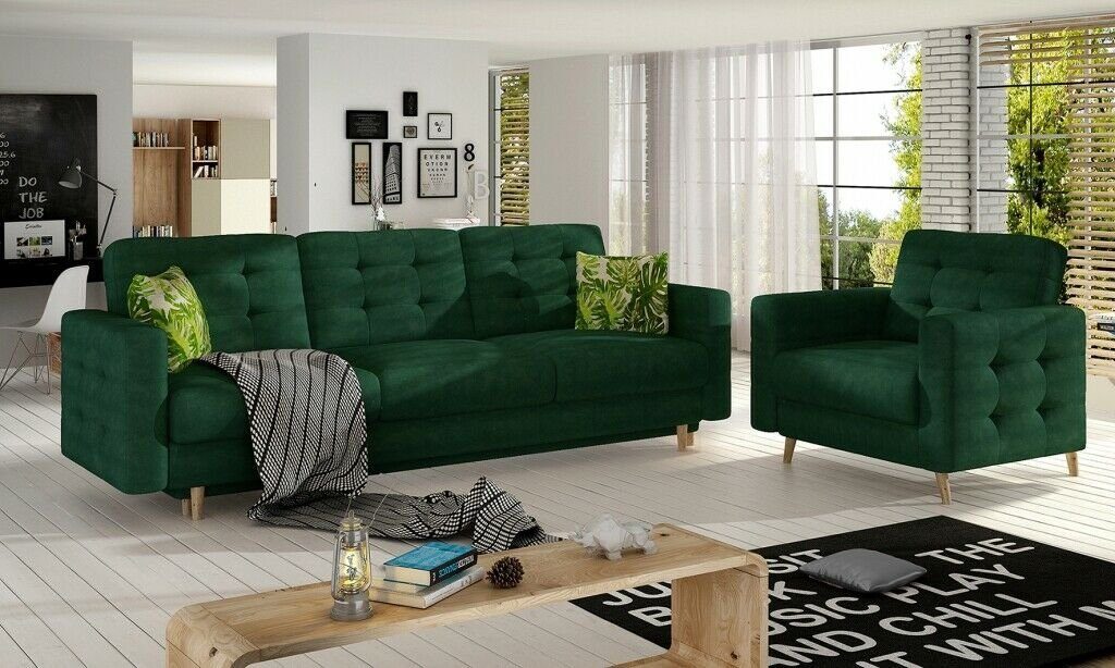 Europe Sofa JVmoebel Sofagarnitur, Braune Polstermöbel Made Chesterfield Sitzer in Grün 3+1 Polster Couch