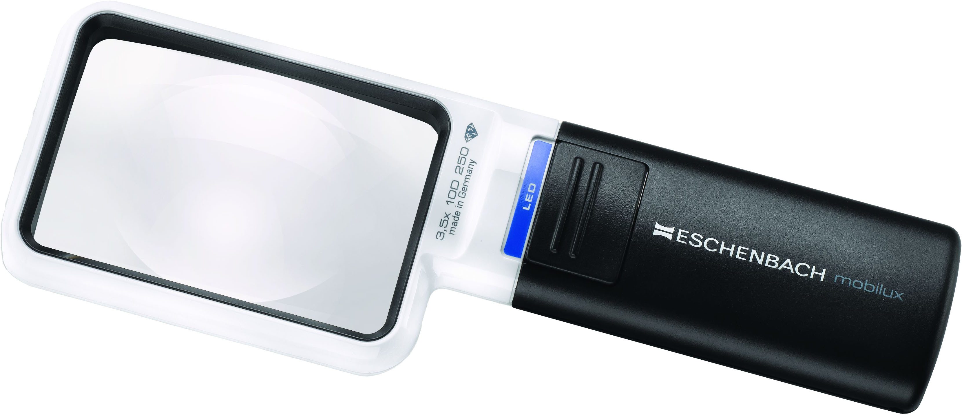 Eschenbach Optik Leuchtlupe mobilux LED, ideal für Senioren, 3-tlg., Handlupe mit echter 3,5x-Vergrößerung und drei Farbfiltern