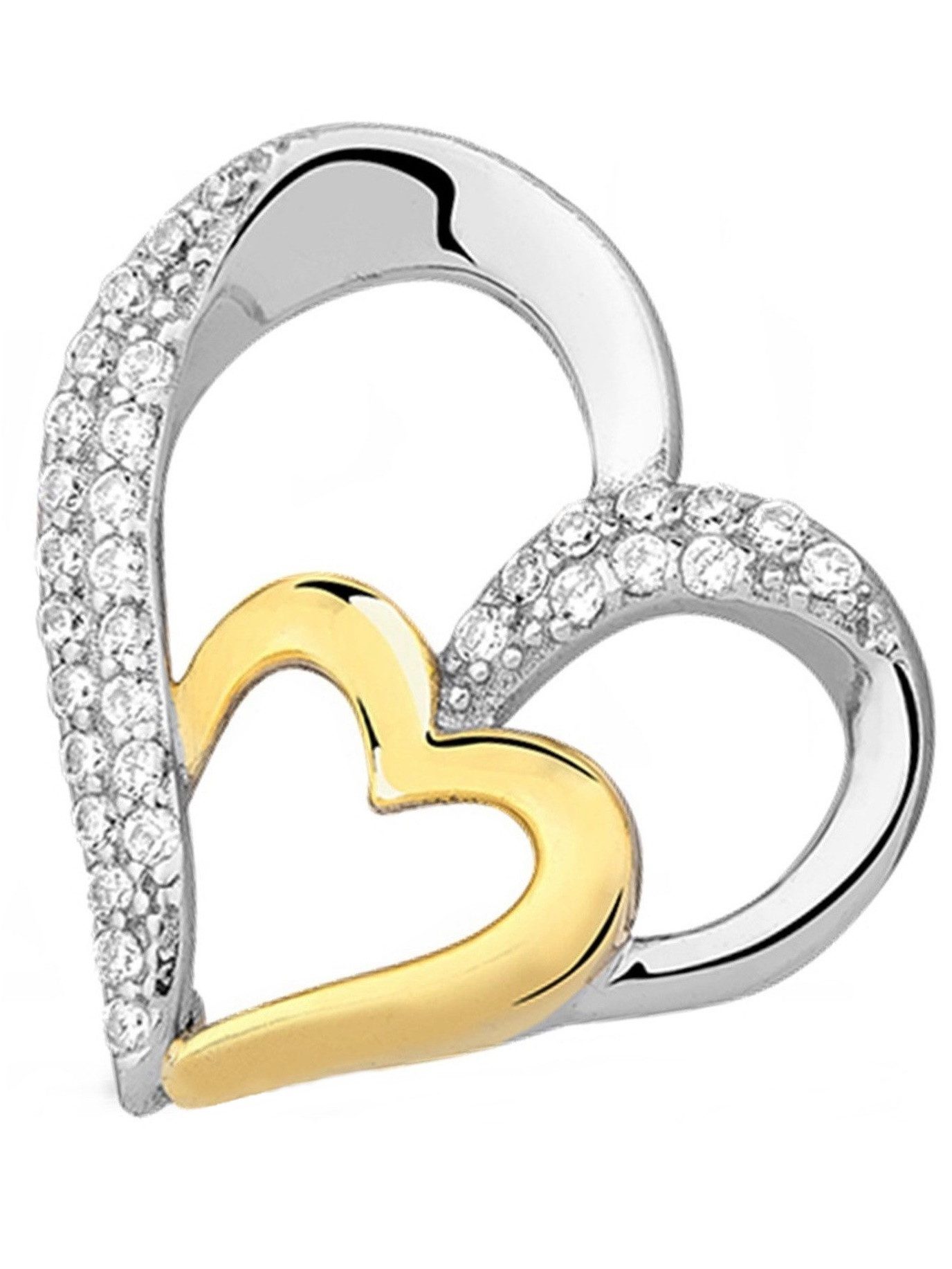 Kettenanhänger Herz Anhänger 925 Silber mit Zirkonia Kristall Gold Kettenanhänger