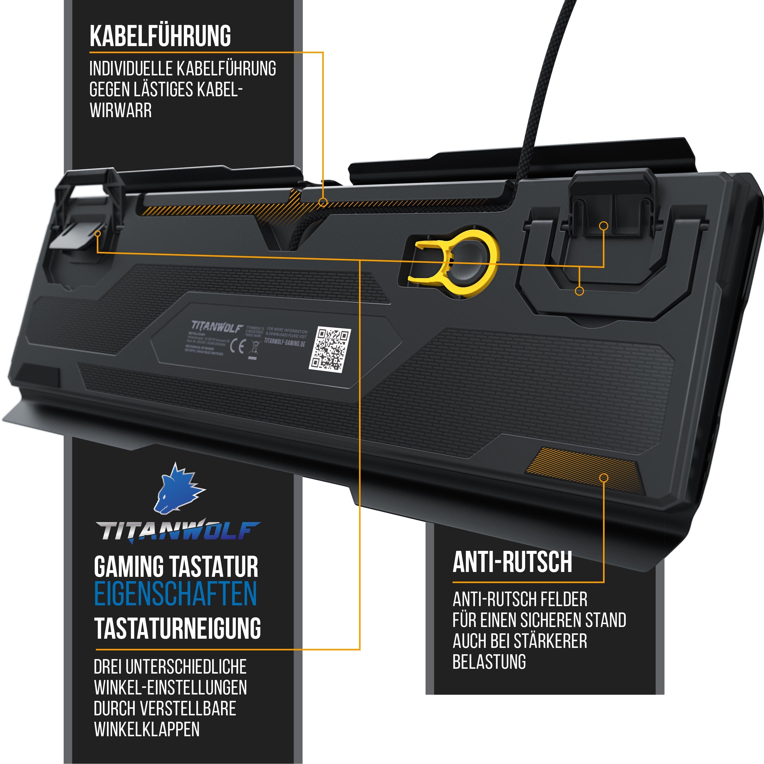 Blue, Anti-Ghosting, Kailh LED-Beleuchtung) Gaming-Tastatur Keyboard, Titanwolf (mechanisches