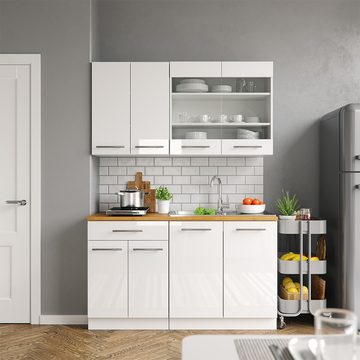 Livinity® Küchenzeile Fame-Line, Weiß Hochglanz/Weiß, 140 cm, AP Anthrazit