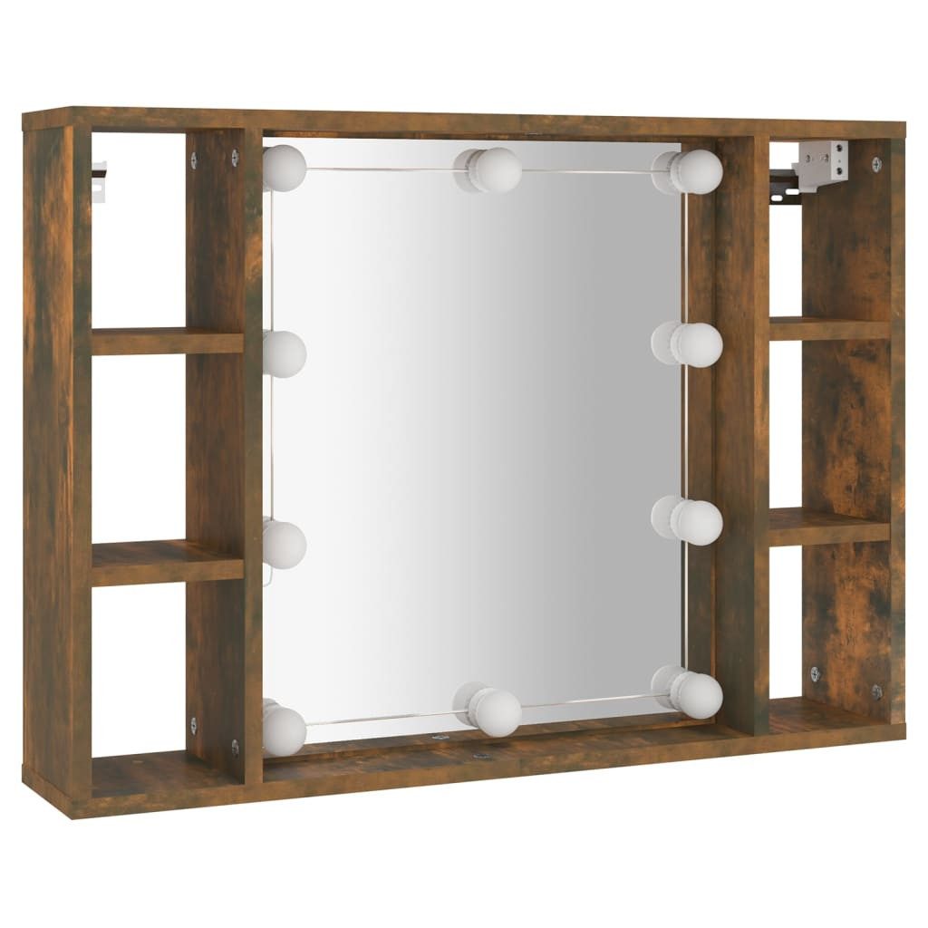vidaXL Badezimmerspiegelschrank Spiegelschrank mit LED Räuchereiche 76x15x55 cm (1-St)