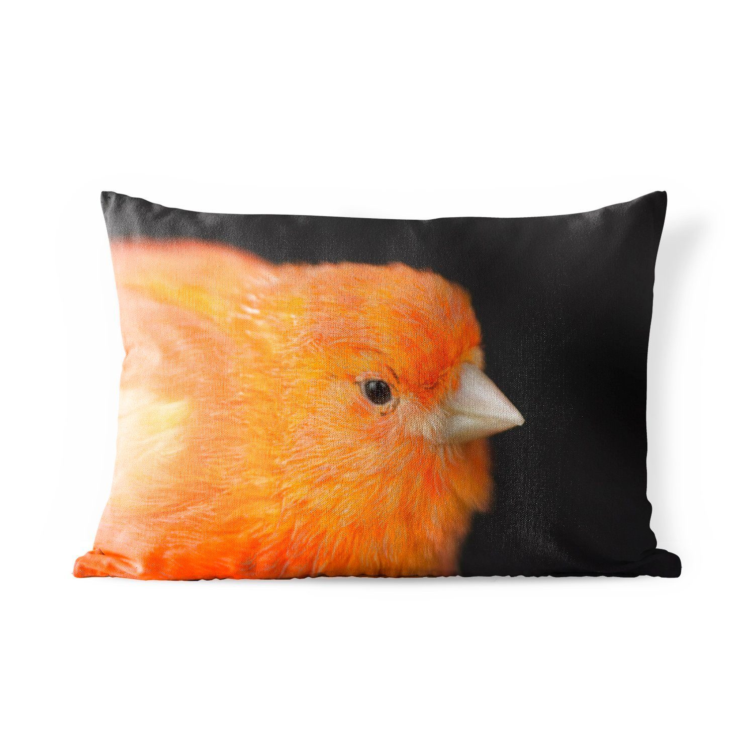 MuchoWow Dekokissen Nahaufnahme orange Kanarienvogel auf schwarzem Hintergrund, Outdoor-Dekorationskissen, Polyester, Dekokissenbezug, Kissenhülle | Dekokissen