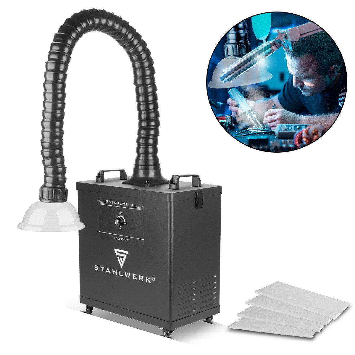 STAHLWERK Absauganlage Rauchabsaugung 300W Absauganlage Rauchabsorber Lötabsaugung Rauchabzug
