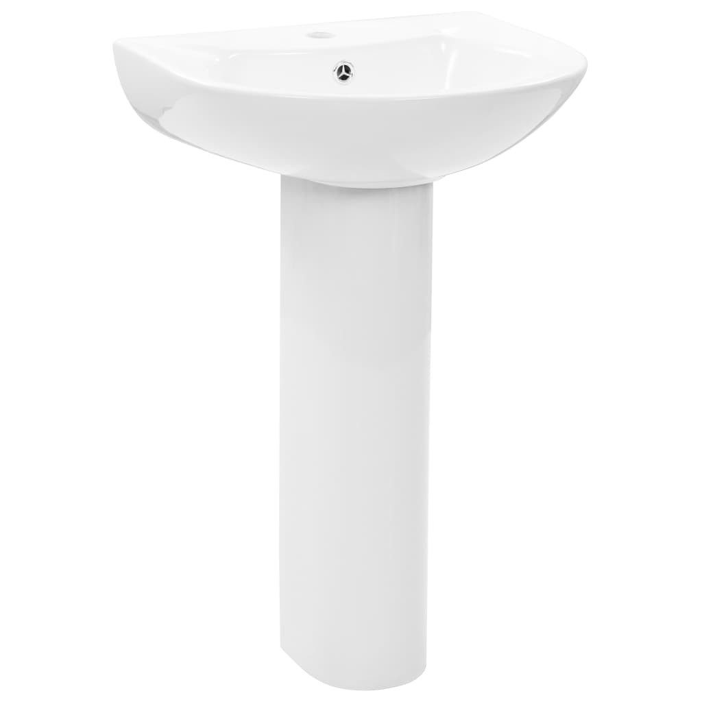 vidaXL Waschbecken Freistehendes Waschbecken mit Säule Keramik Weiß 520x440x190 mm
