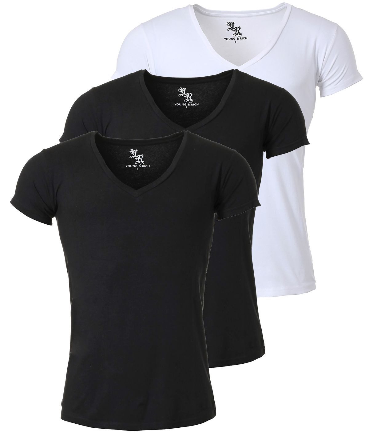 Young & Rich T-Shirt Herren Uni Basic 1315 extra tiefer Ausschnitt 3er Pack günstig online kaufen
