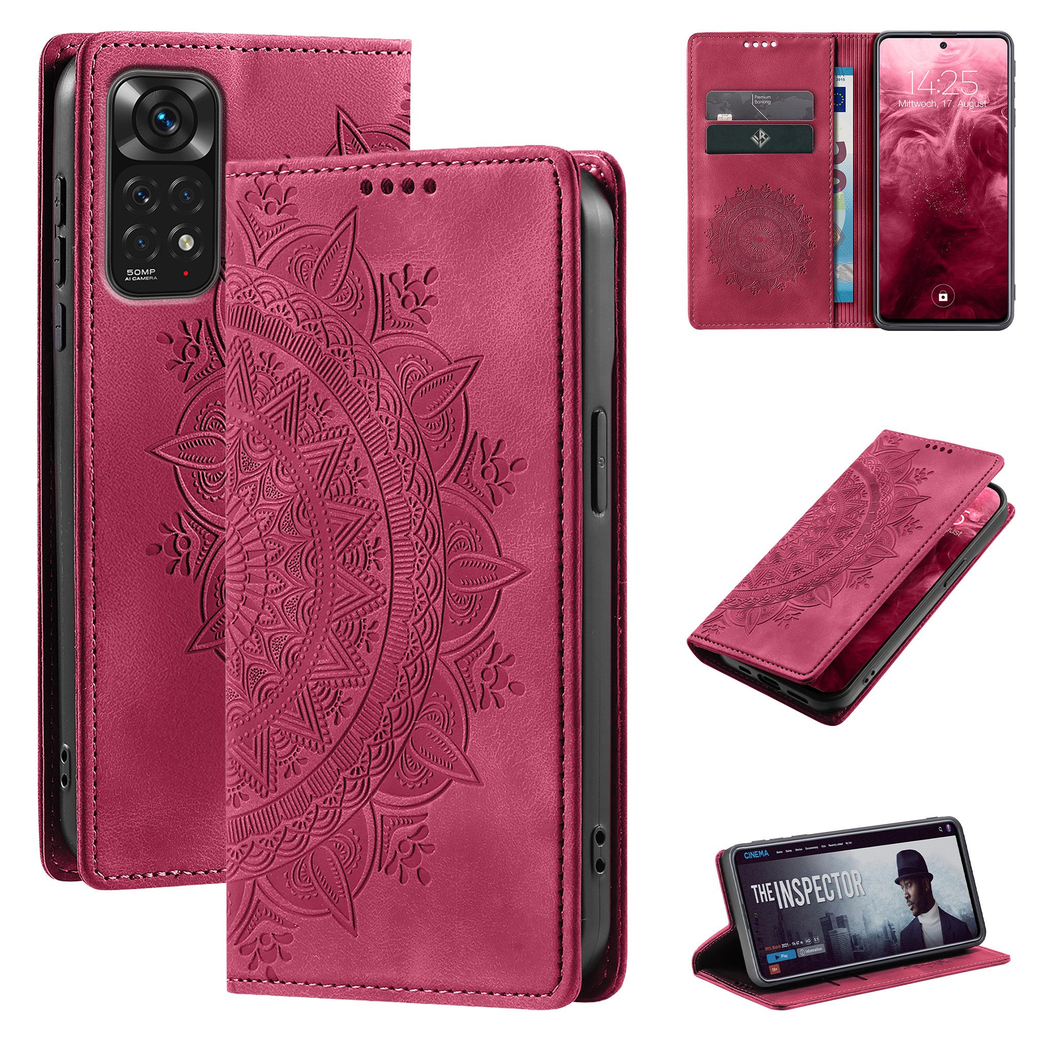 Tec-Expert Handyhülle Mandala Hülle Cover für Xiaomi Redmi Note 11 6.43 Zoll, 6.43", Klapphülle Case Tasche mit Kartenfächern und RFID Schutz