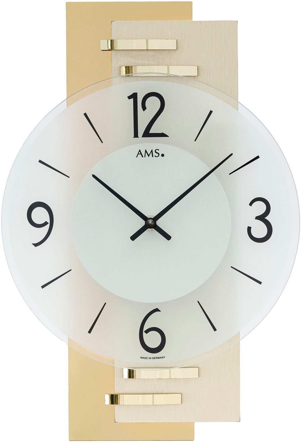 AMS Wanduhr (Exklusiv-Modell, Quarzuhr, Made in Germany, Holz, Wohnzimmer,Esszimmer)