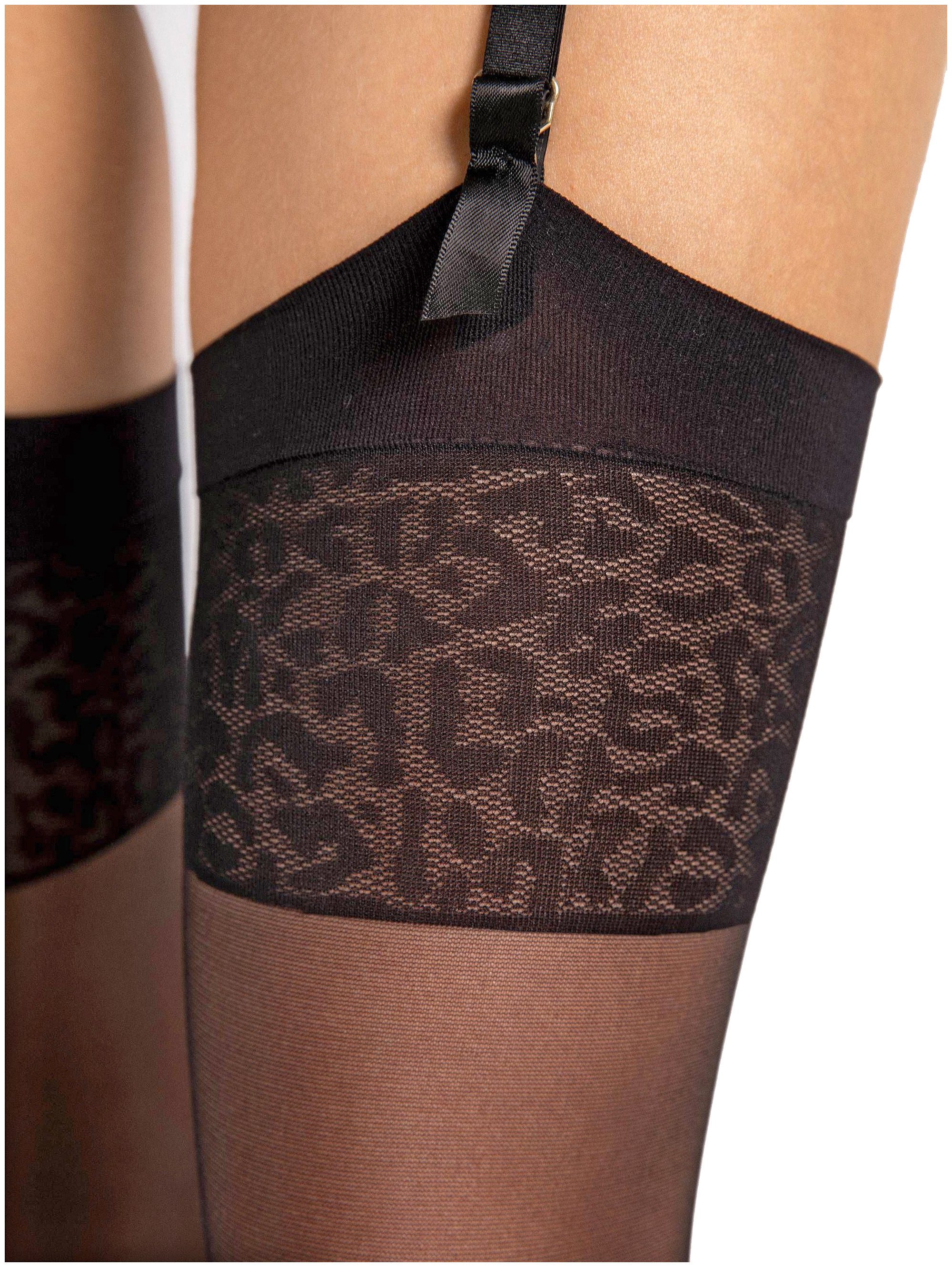 Fiore Strapsstrümpfe Sensual (Packung, 1 Paar) luxuriöse Strapsstümpfe mit Raubtiermuster am Strumpfband