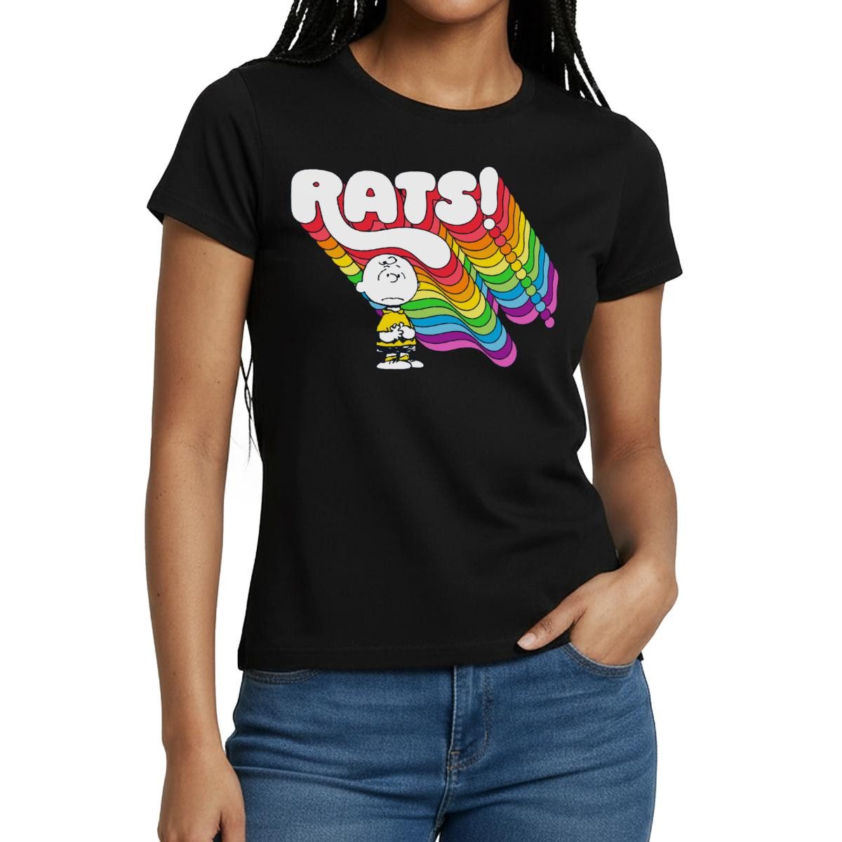 Spreadshirt T-Shirt Peanuts Charlie Brown Rats Mist Dumm Gelaufen Frauen T-Shirt (1-tlg)