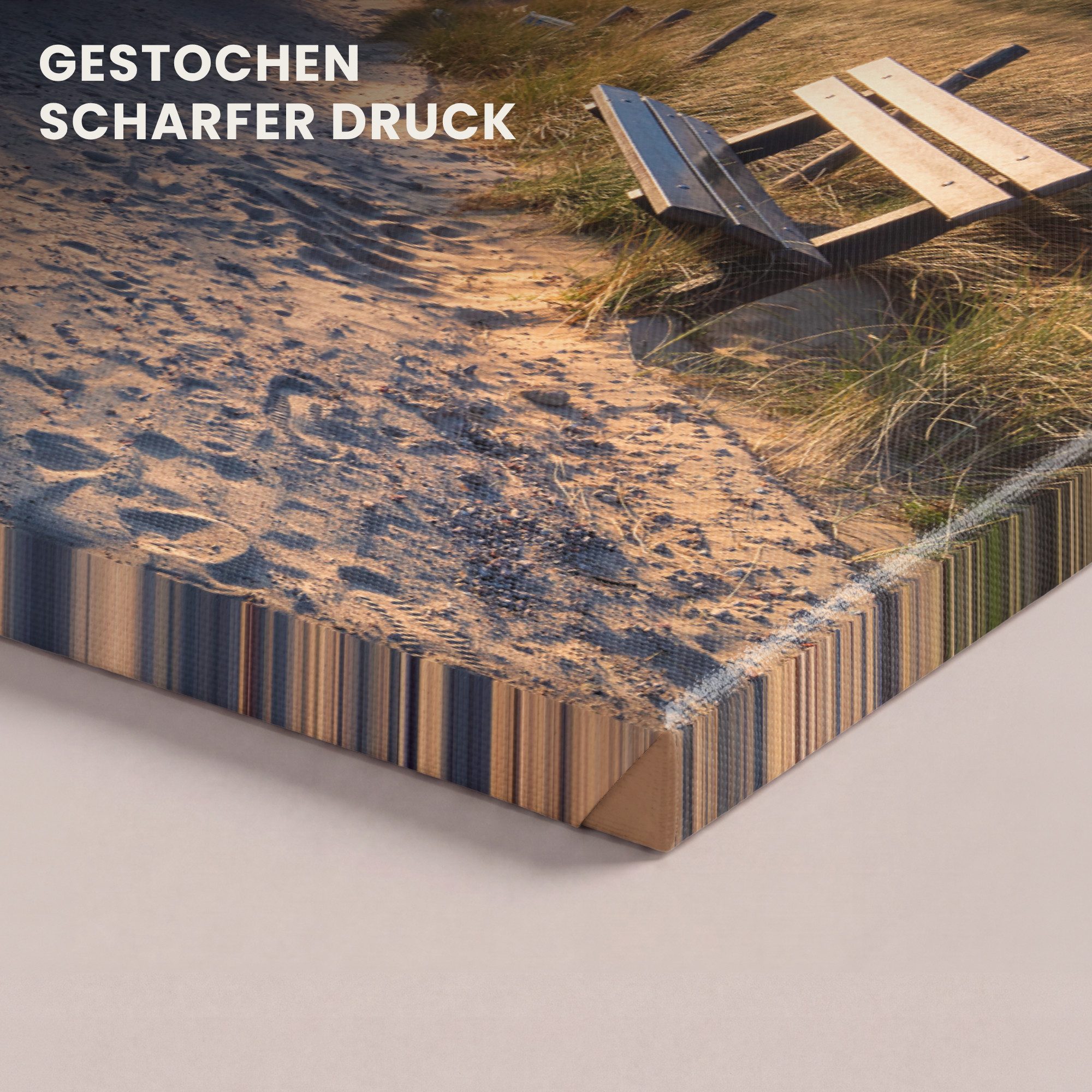 OneMillionCanvasses® Leinwandbild Sonnenuntergang - Strand - Düne - Gras - Bank, Fotodruck (1 St), Wandbild, Deko Schlafzimmer Wohnzimmer Flur 20x20 cm – Bild 3 von 5