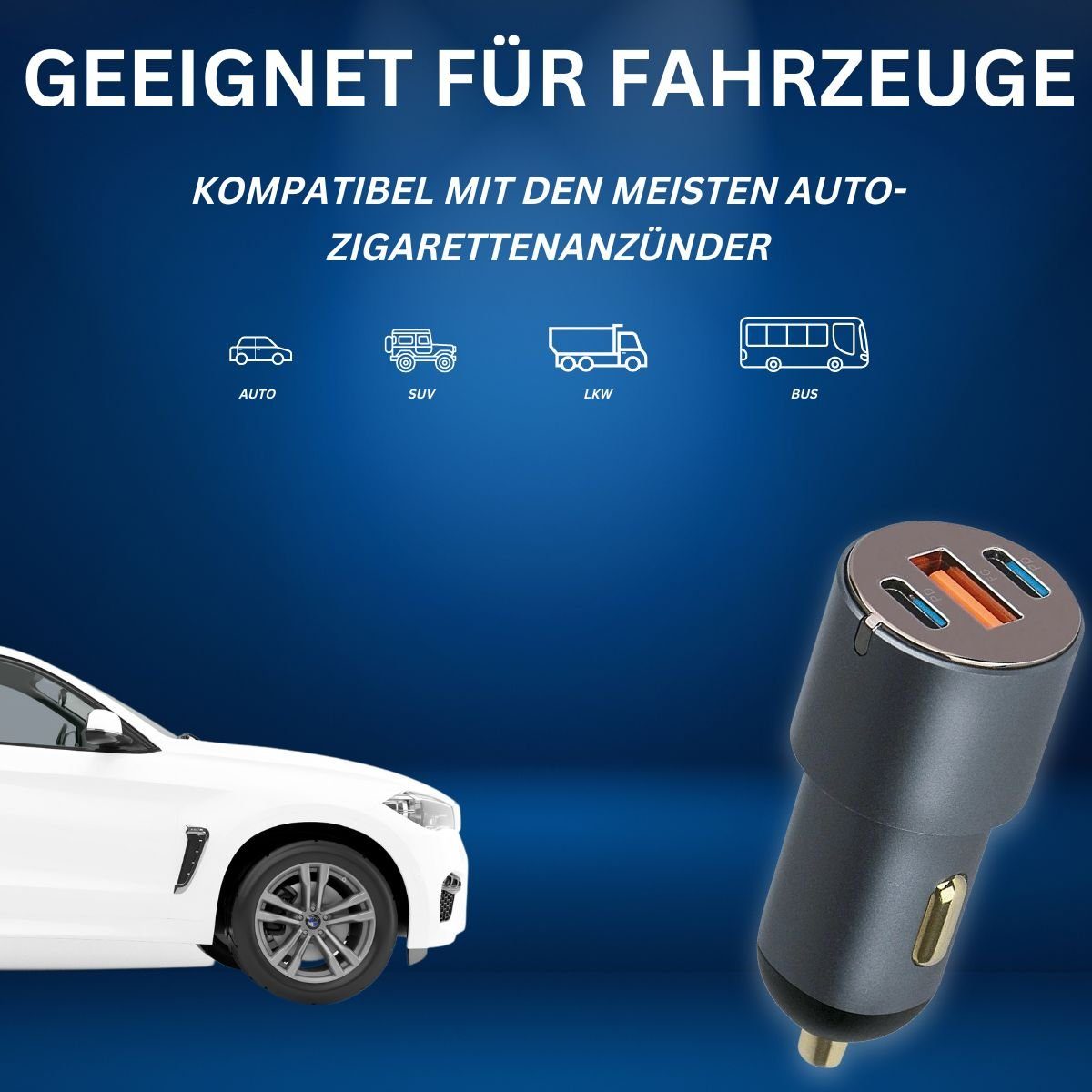 fontastic Kfz-Ladeadapter Moc60, Tri-Port USB-Ladegerät (Fast Charge)