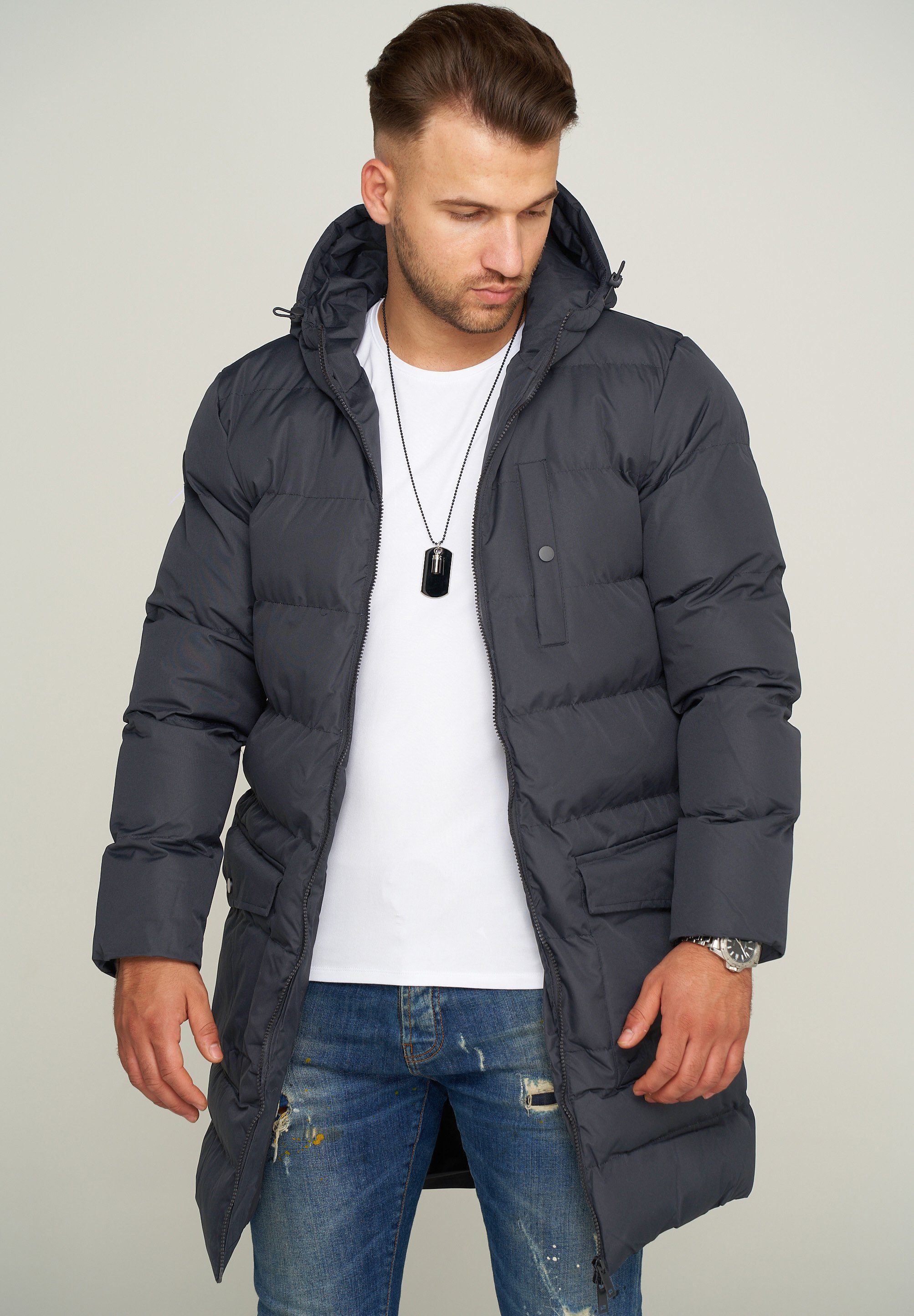 S2ROROS Parka mit warme Winterjacke Pufferjacke Wintermantel Kapuze SOULSTAR Grey Steppjacke