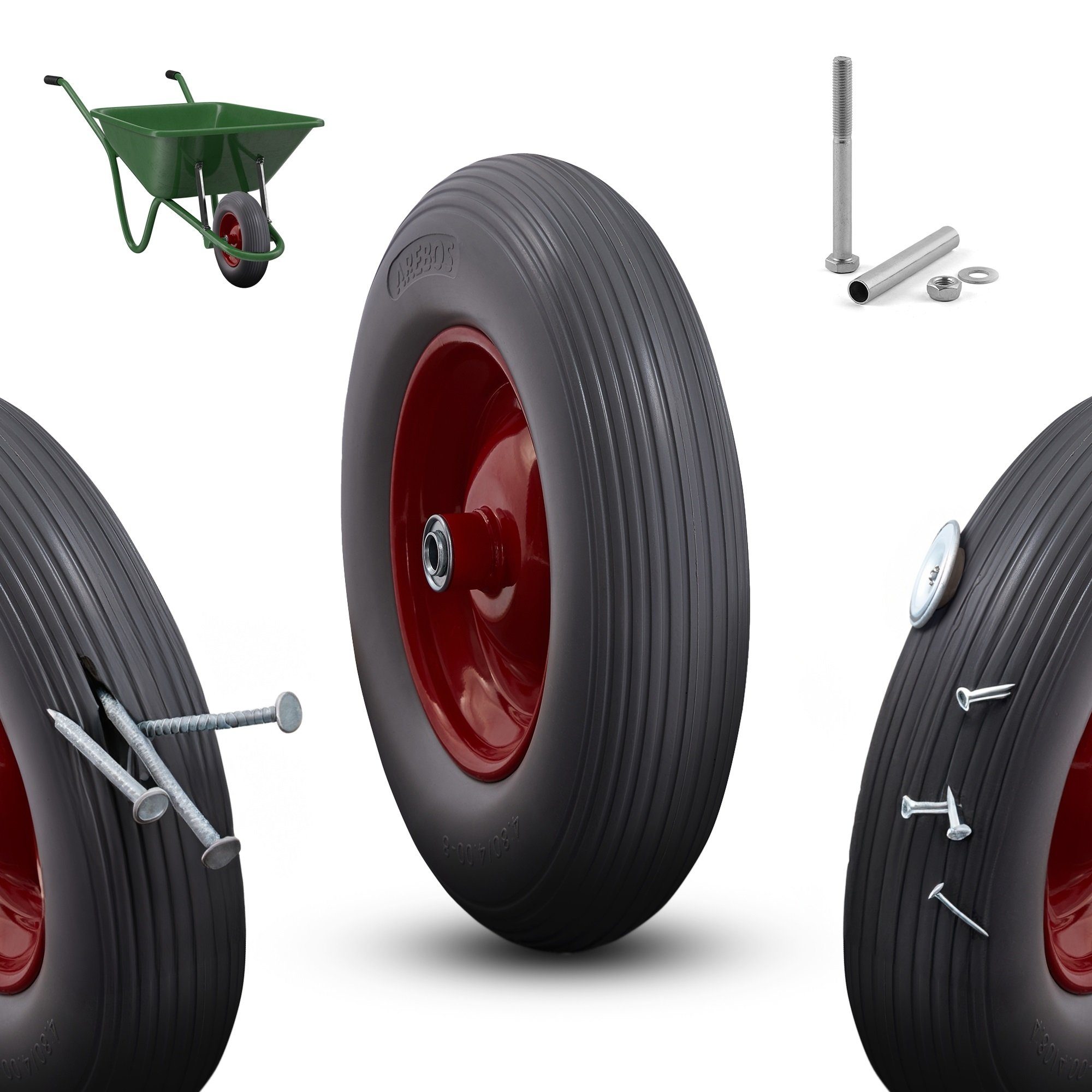 Arebos Schubkarren-Rad PU Vollgummi Ersatzrad 390 mm Tragekrat von bis ...