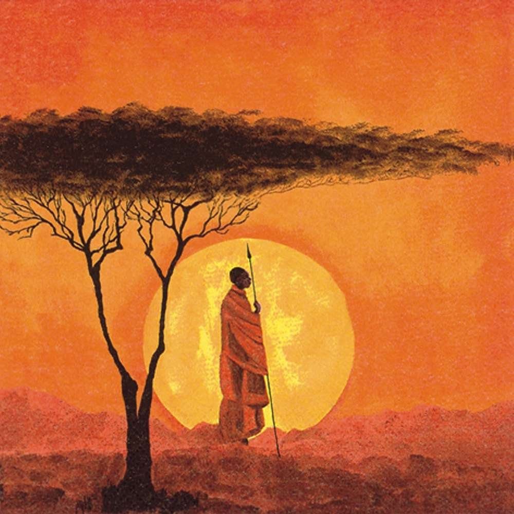 Linoows Papierserviette 20 Servietten, Afrikanischer Sonnenuntergang in der Savanne, (Packung), Motiv Afrikanischer Sonnenuntergang in der Savanne
