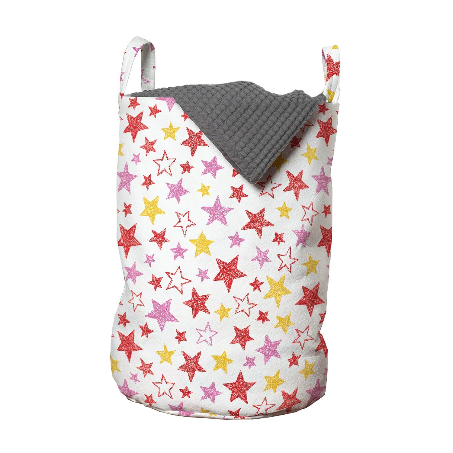 Abakuhaus Wäschesäckchen Wäschekorb mit Griffen Kordelzugverschluss für Waschsalons, Sterne Childish Hatched Farbe