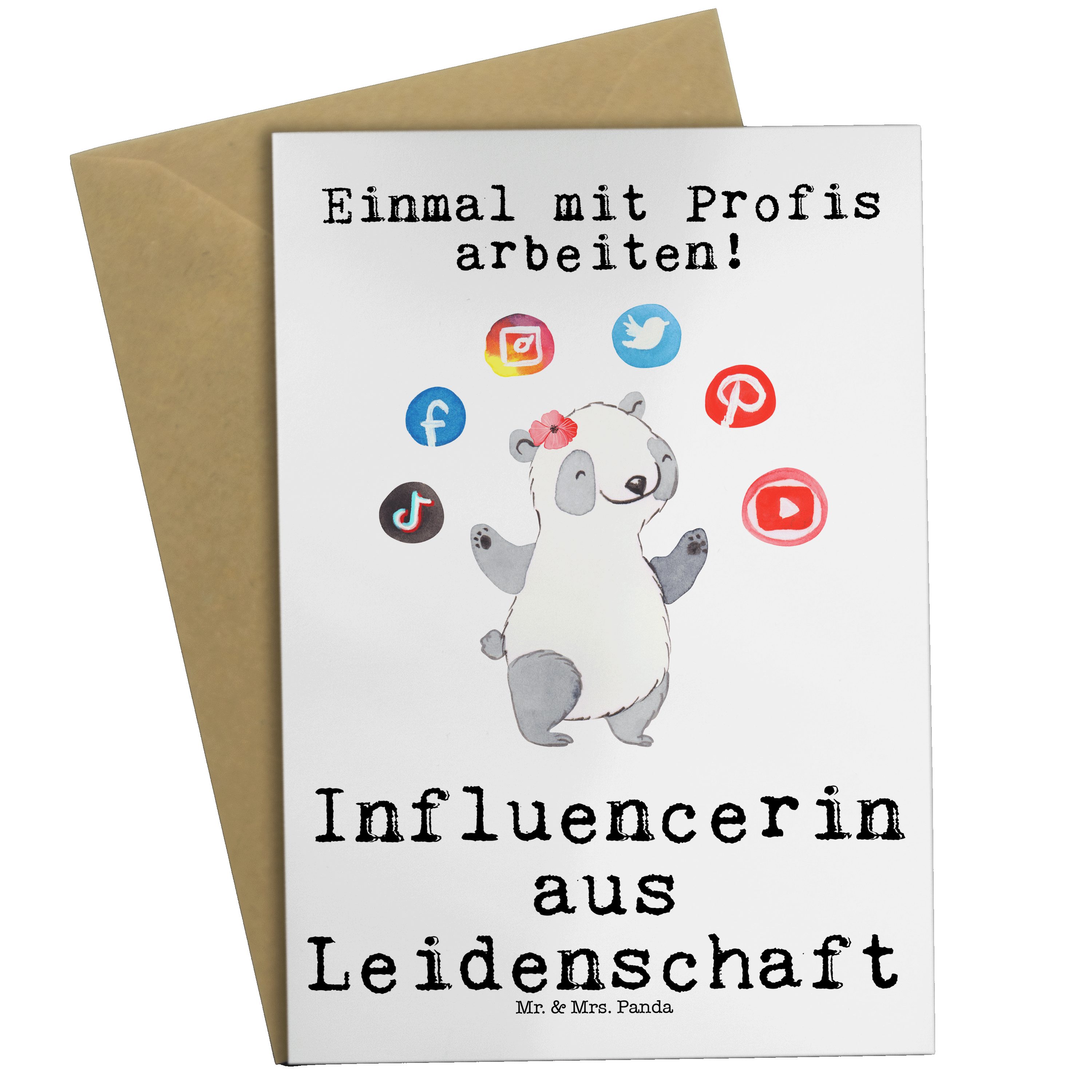 Mrs. Leidenschaft - aus Karte & Influencerin Mitarbeiter, Mr. Grußkarte Panda Geschenk, Weiß -