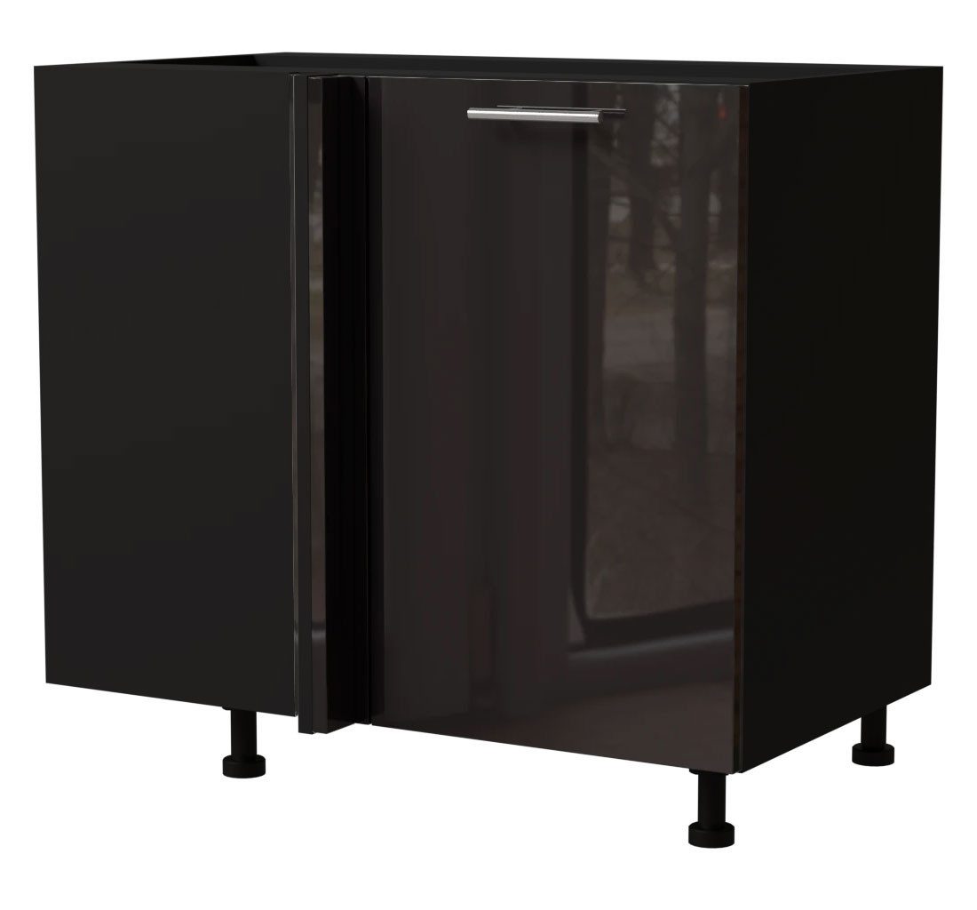 Feldmann-Wohnen Eckschrank Essen (D13U/90, 1-türig, 1 Einlegeboden, 1-St., moderne Optik, lackierte Fronten) 90x50x82cm schwarz - schwarz Hochglanz (ES-D13U)