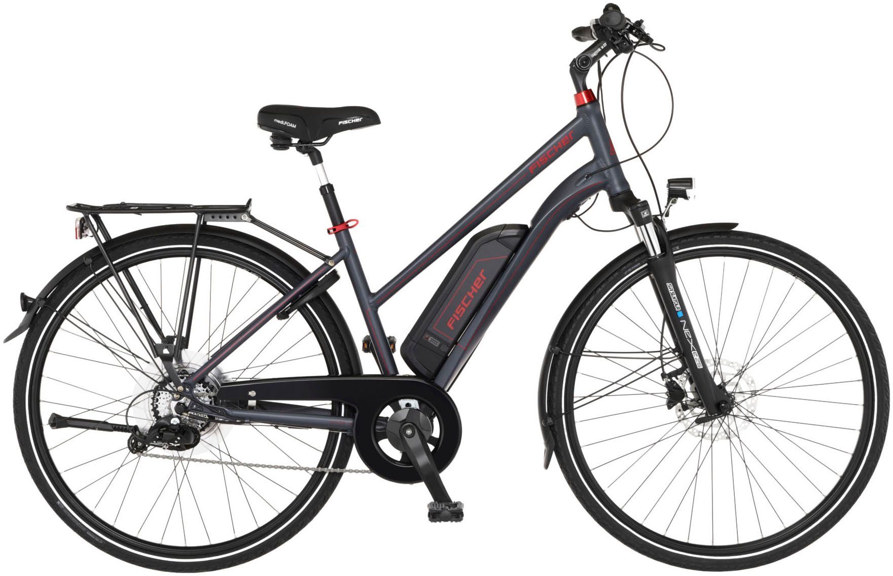 FISCHER Fahrrad E-Bike VIATOR 1.0 Trapez 44, 8 Gang Shimano Acera Schaltwerk, Kettenschaltung, Heckmotor, 418 Wh Akku, (mit Faltschloss)