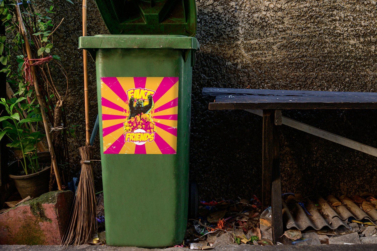 - Abfalbehälter Mülleimer-aufkleber, St), (1 Stofftier Vintage Bär Sticker, - Mülltonne, Wandsticker MuchoWow Container,