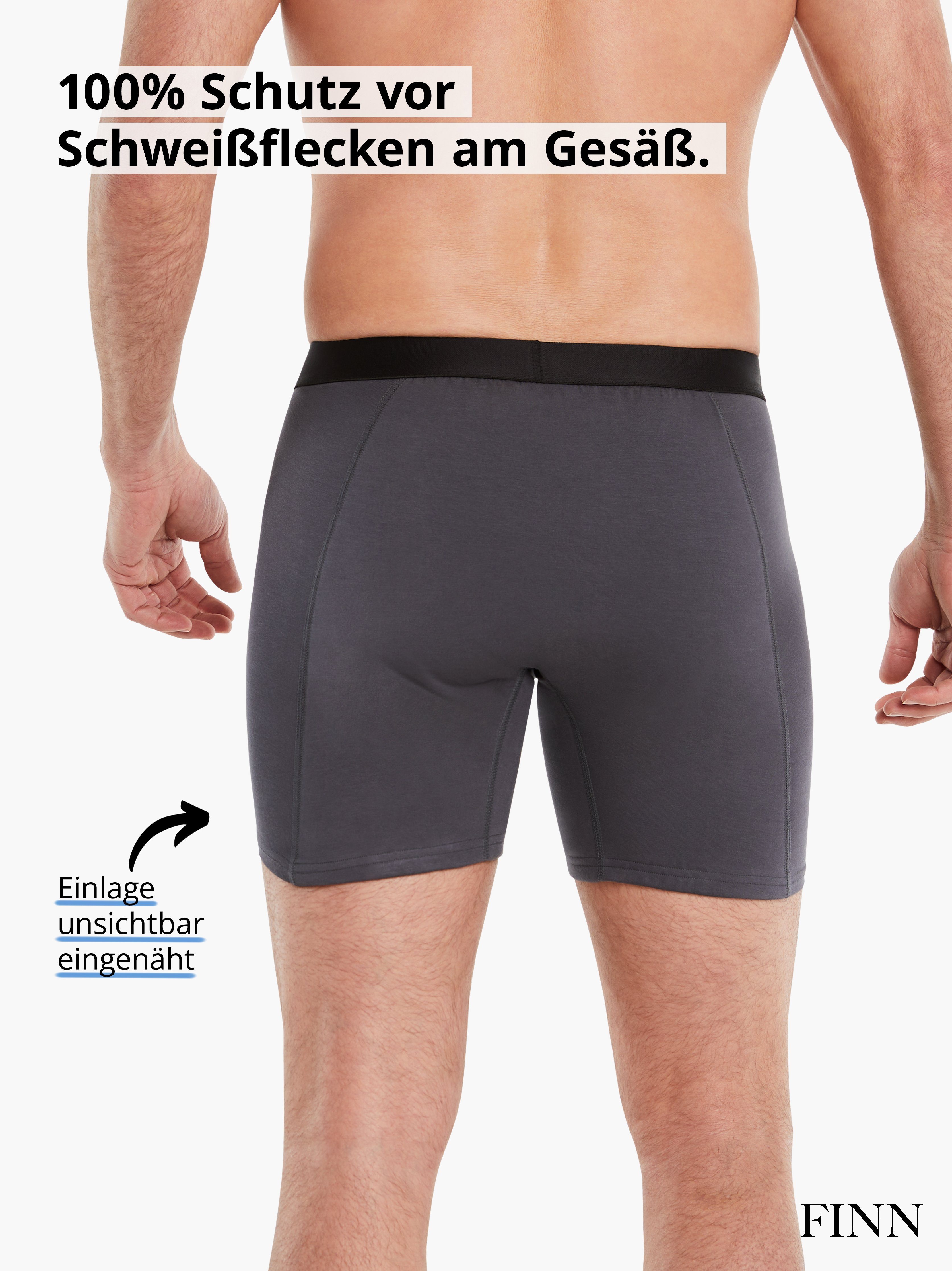 FINN Design Boxershorts Anti-Schweiß Boxershorts Schweißflecken, 100% Herren vor Schutz garantierte Wirkung Dunkelgrau