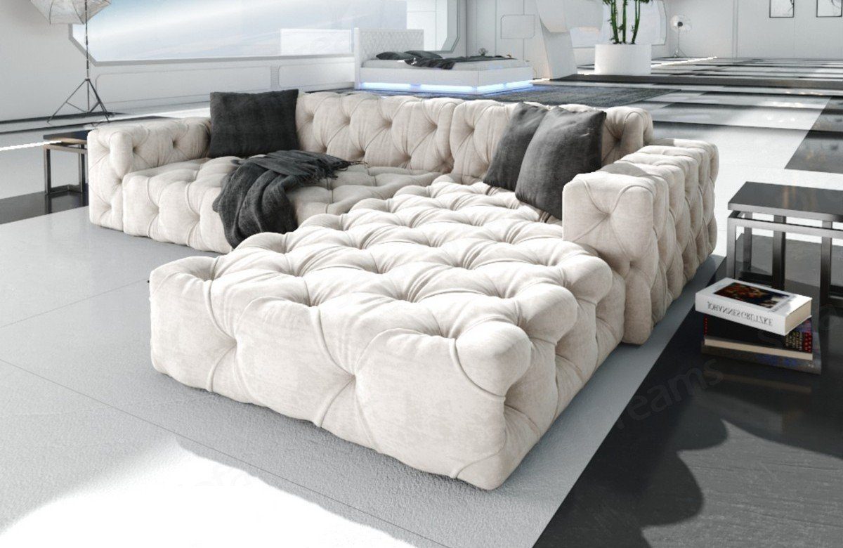 Sofa Dreams Ecksofa Polster Design Sofa Samtstoff Menorca L Form kurz Stoffsofa, Loungesofa beige02