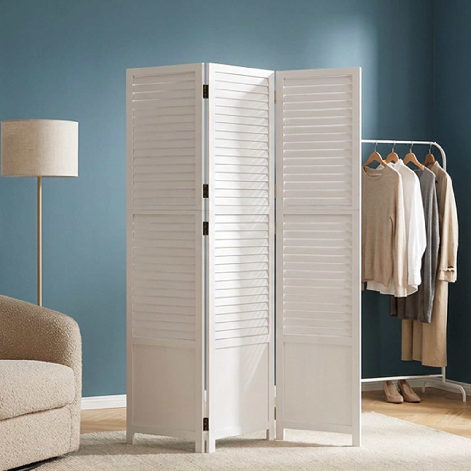 Homestyle4u Paravent Raumteiler Indoor Holz Trennwand Weiß faltbar Sichtschutz klappbar (3-teilig)