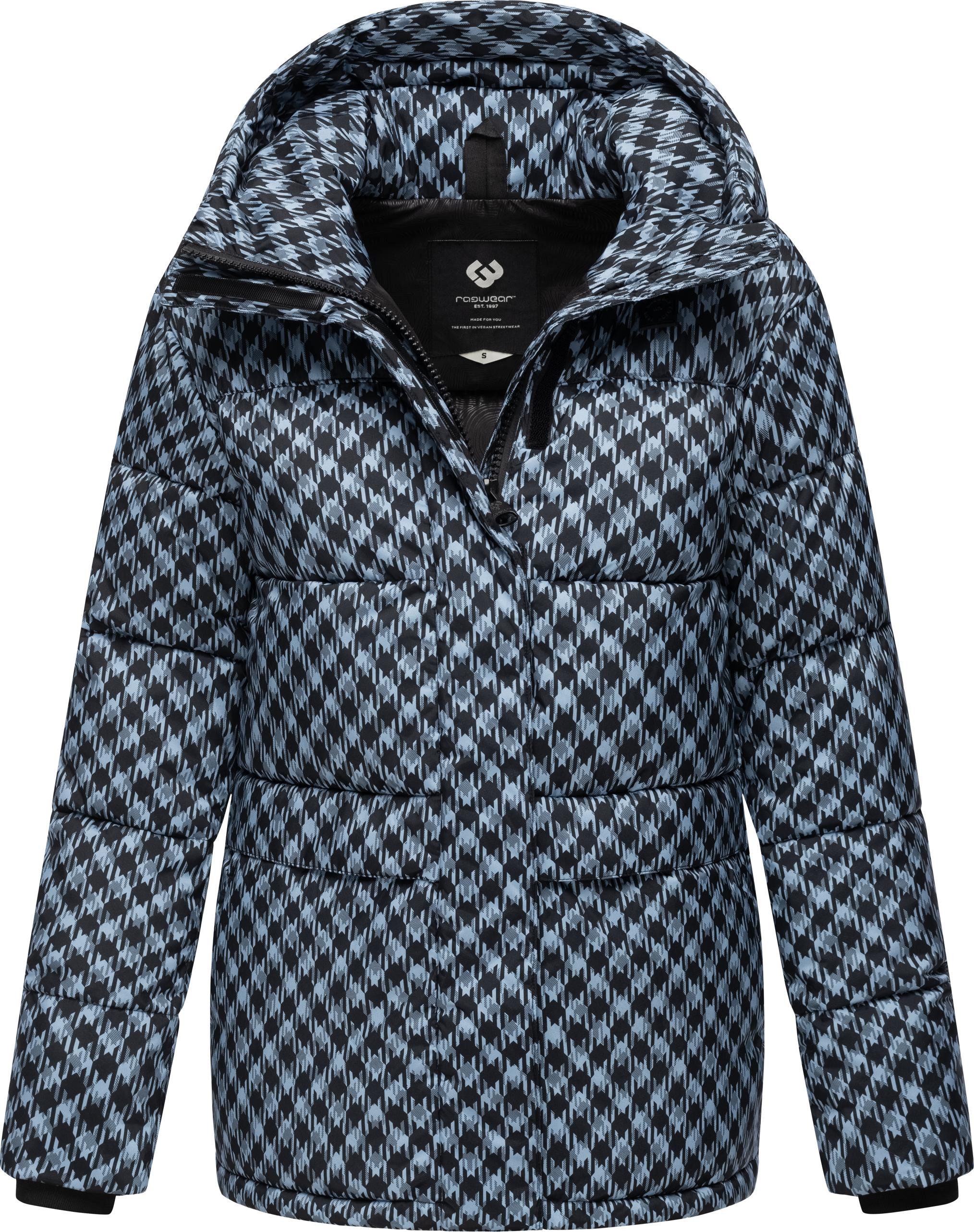 Ragwear Steppjacke Wikesh Print Wasserdichte Damen Winterjacke mit Hahnentritt-Muster