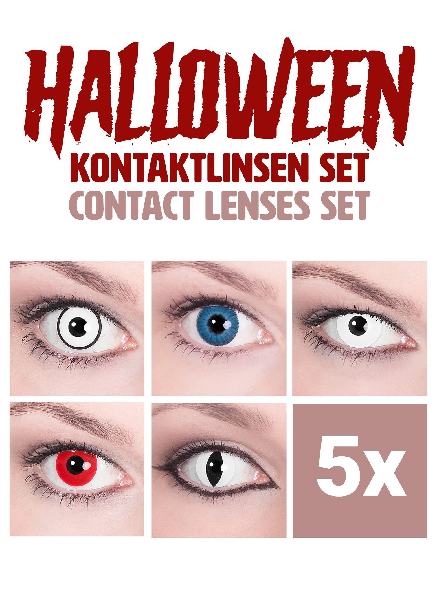 Metamorph Monatslinsen Halloween Kontaktlinsen Set mit 5 Paar Monatslinse,  Ein Paket mit fünf verschiedenen, farbigen Halloween Kontaktlinsen zu