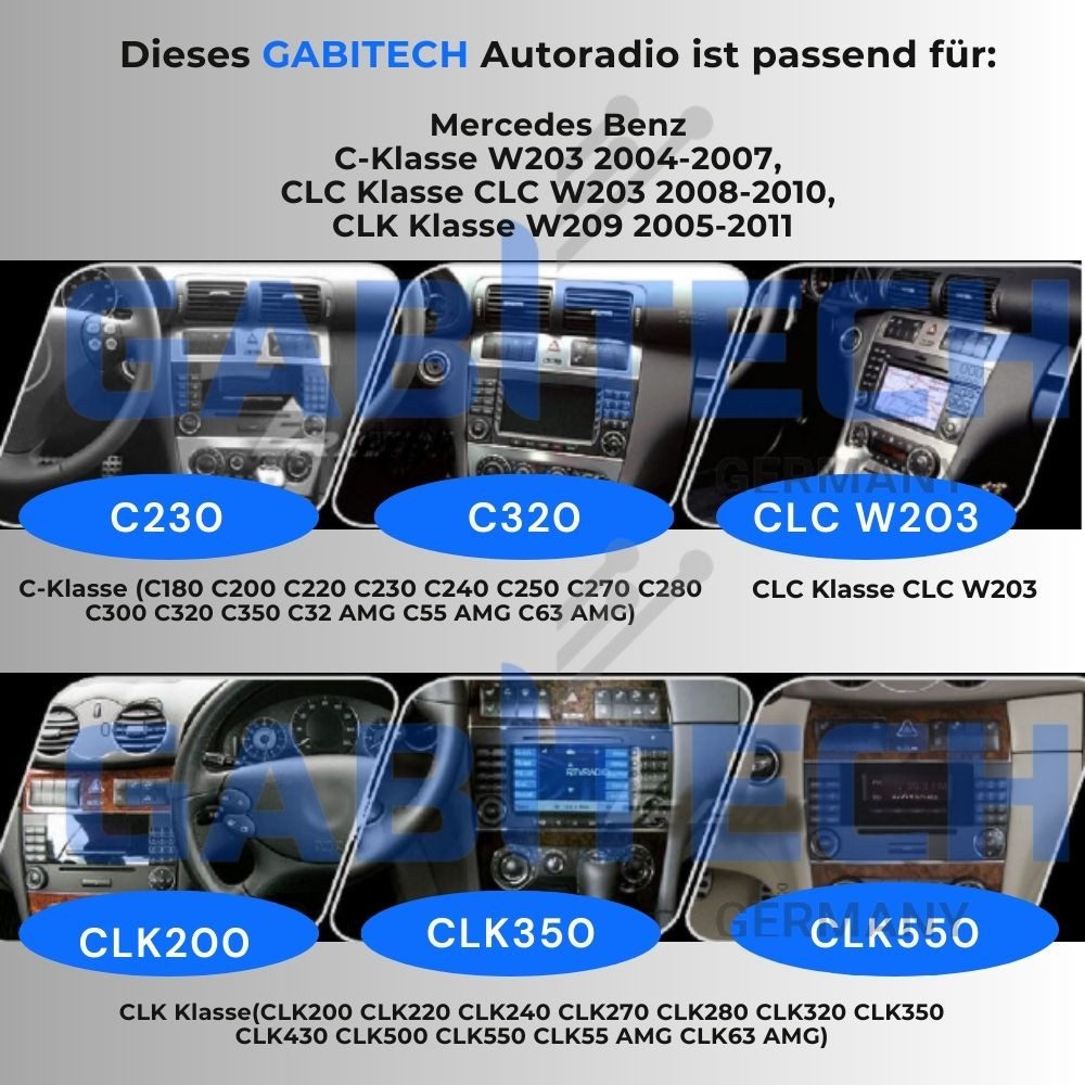 GABITECH 7 Zoll Autoradio Navi für Mercedes C Klasse W203 CLK W209 C200 CLC Autoradio (FM / AM-Radio, RDS, DAB+ Optional, 4GB RAM 64GB ROM Octa-Core. Drahtlos Carplay und Android Auto)