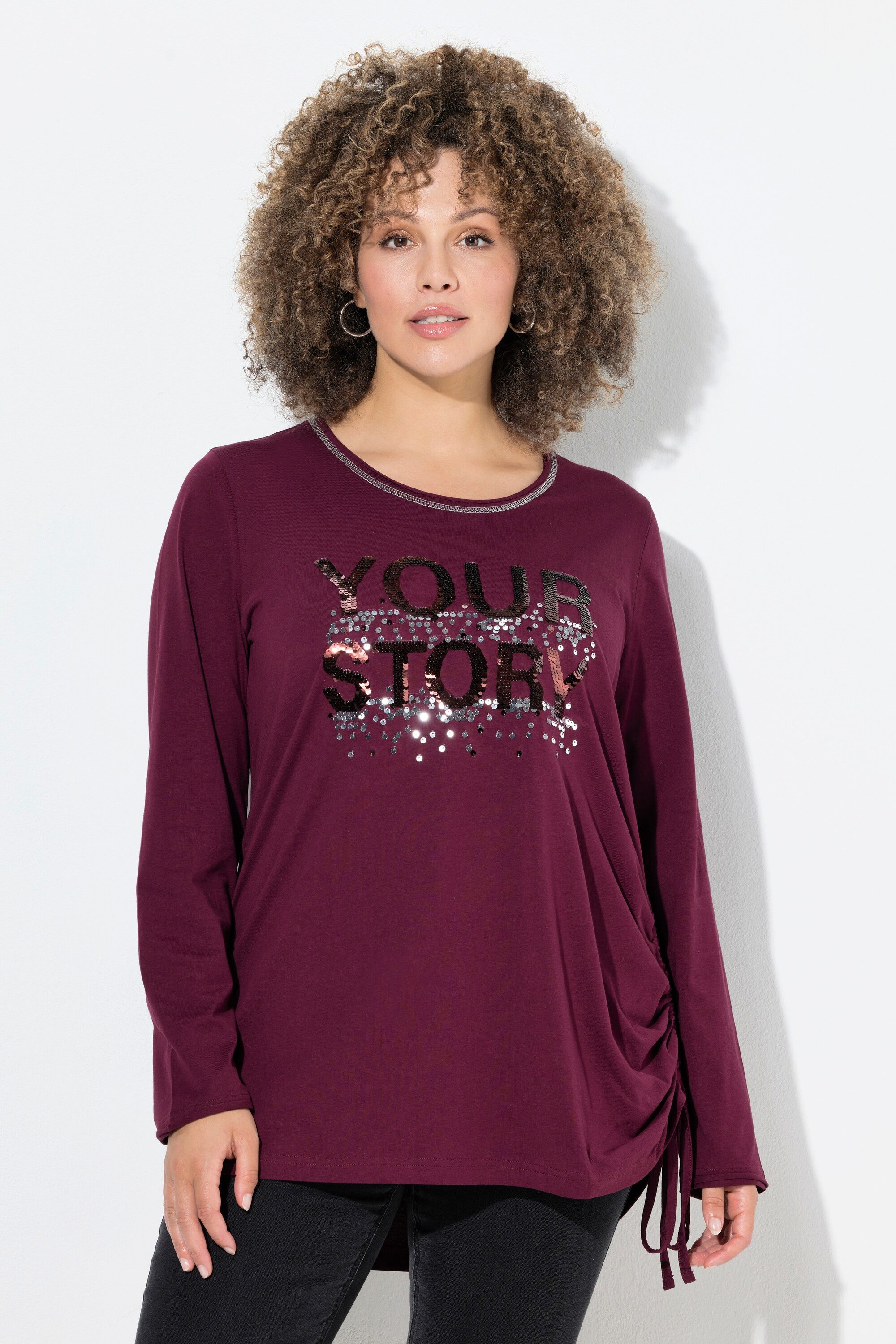 Ulla Popken Longsleeve Shirt Pailletten-Schriftzug Classic günstig online kaufen