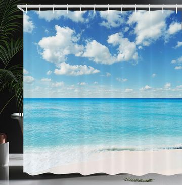 Abakuhaus Duschvorhang Moderner Digitaldruck mit 12 Haken auf Stoff Wasser Resistent Breite 175 cm, Höhe 180 cm, Tropisch Exotischer Strand Vivid Sky