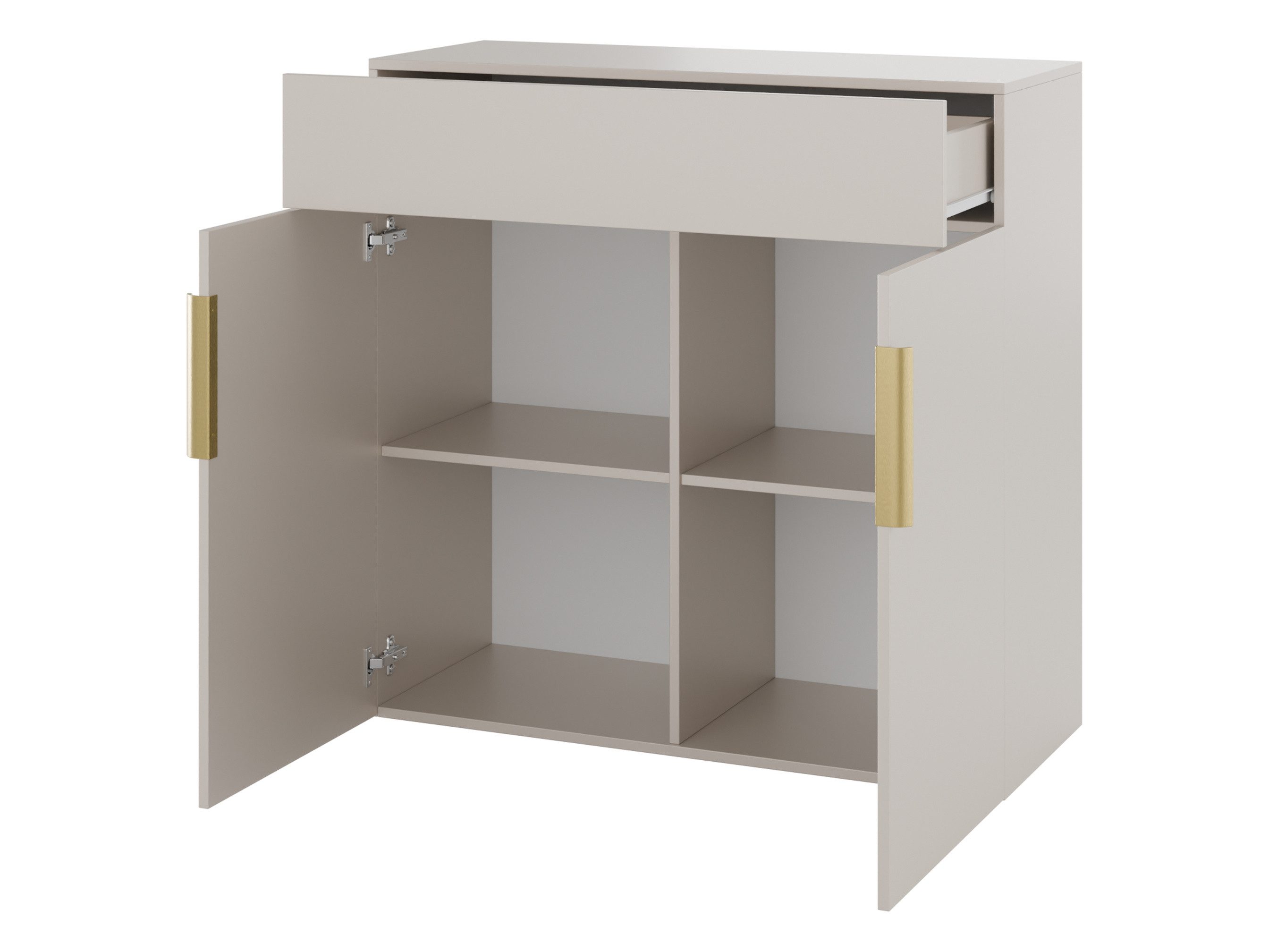 MIRJAN24 Kommode Kerkin 2D1S (mit zwei Drehtüren und Schublade), 100x42x100 cm, Griffe aus Metall in der Farbe Gold