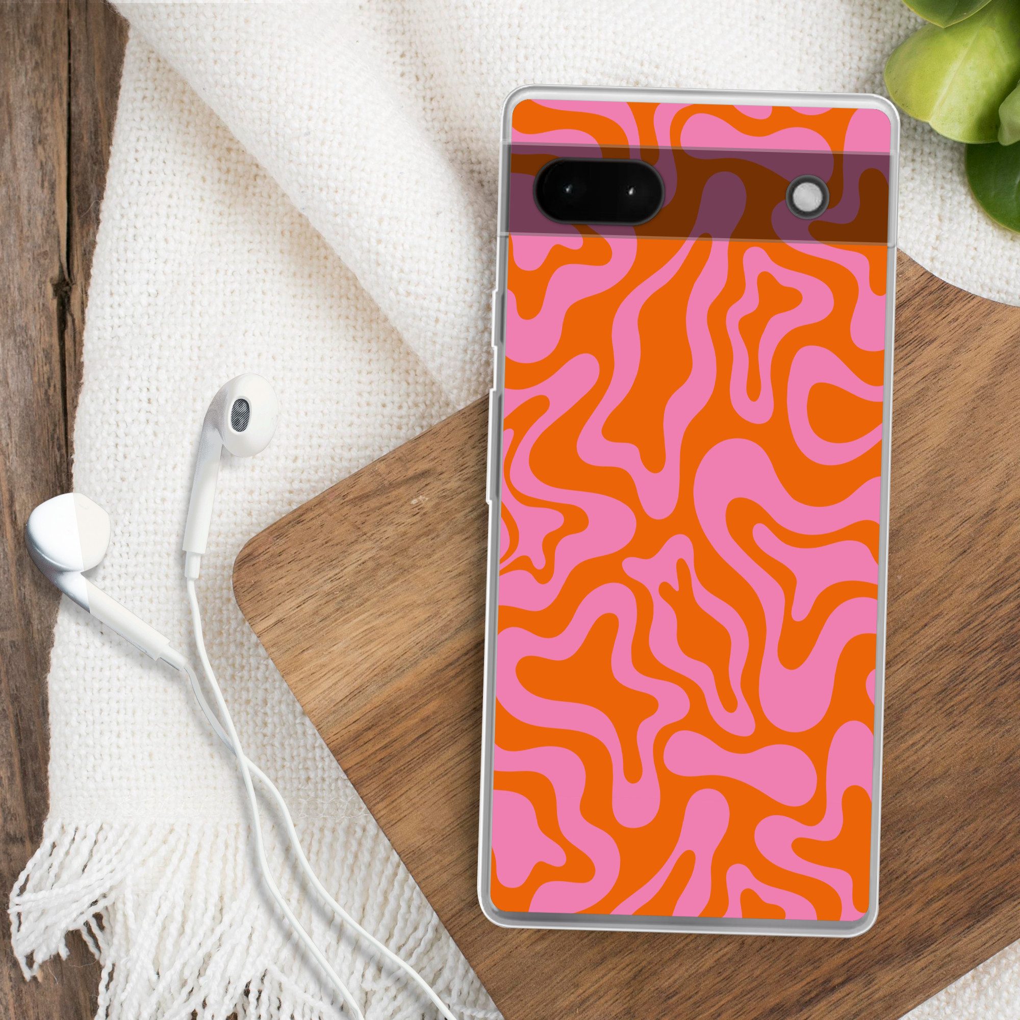 MuchoWow Handyhülle für Google Pixel 6a Muster - Rosa - Orange - Abstrakt - Modern, Phone Case, Silikon, Schutzhülle Dünn