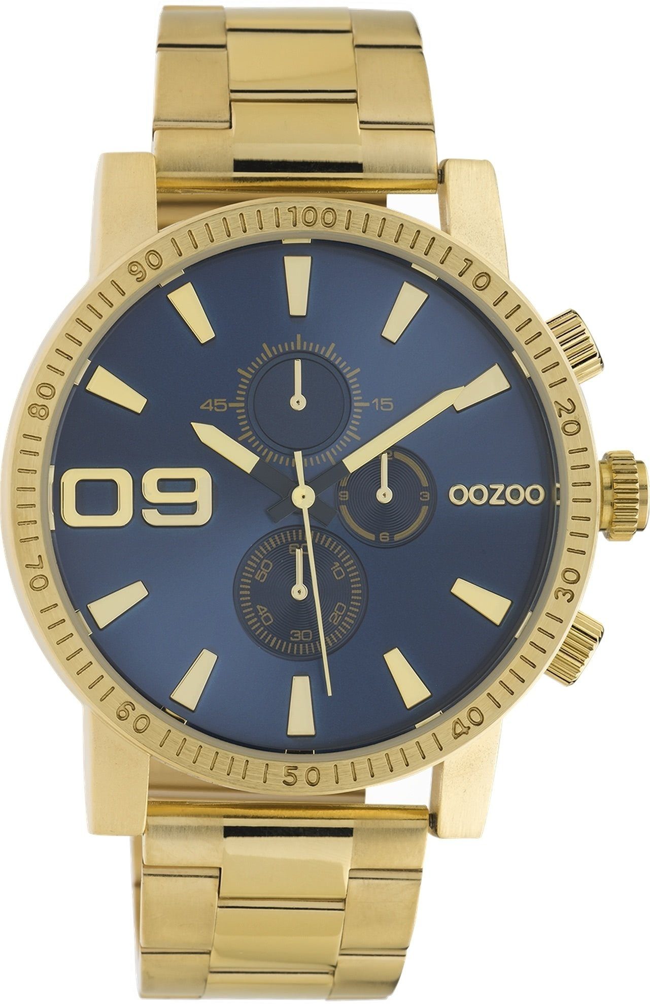 OOZOO Quarzuhr Oozoo Herren Armbanduhr gold Analog, Herrenuhr rund, groß (ca. 45mm) Edelstahlarmband, Elegant-Style