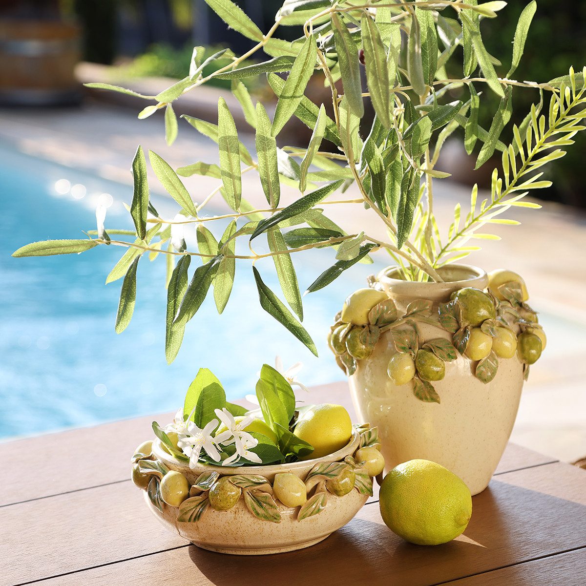 Viana Übertopf Keramik Schale Zitronen Mediterran Tischdeko Ø21,5cm H8,5cm