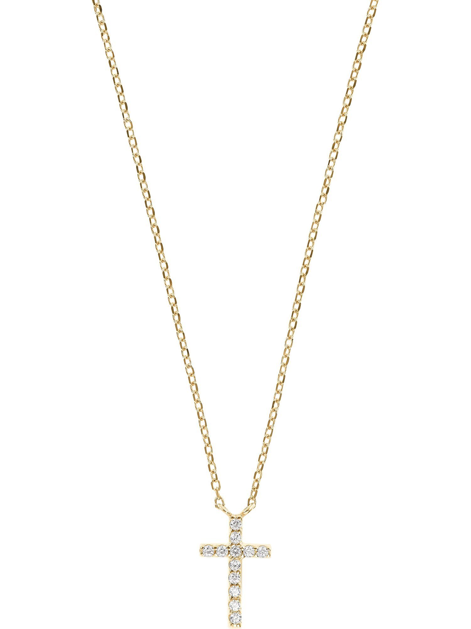 Collier FAVS Damen-Kette 375er Gelbgold 12 Zirkonia Kreuz