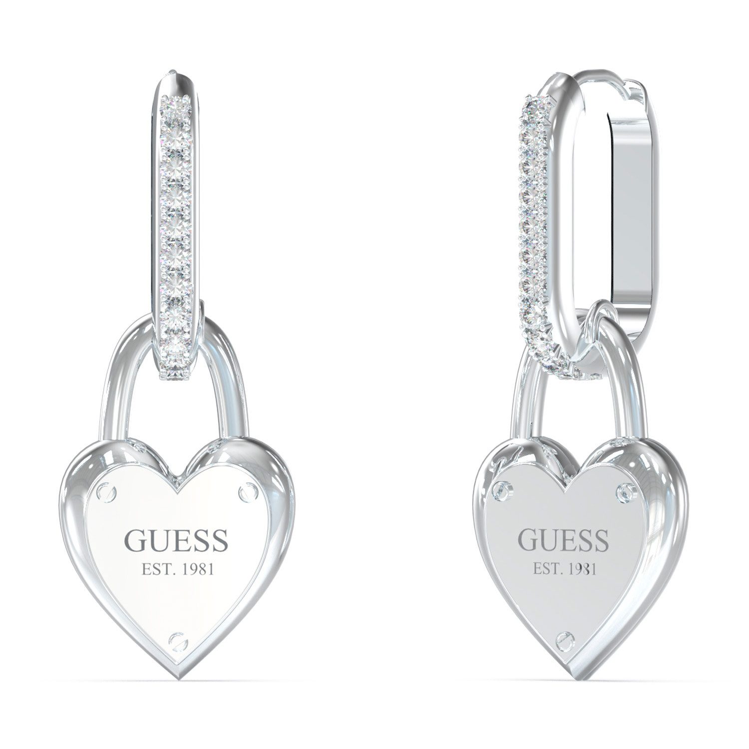Guess Paar Ohrhänger Herz-Schloss Silberfarben günstig online kaufen