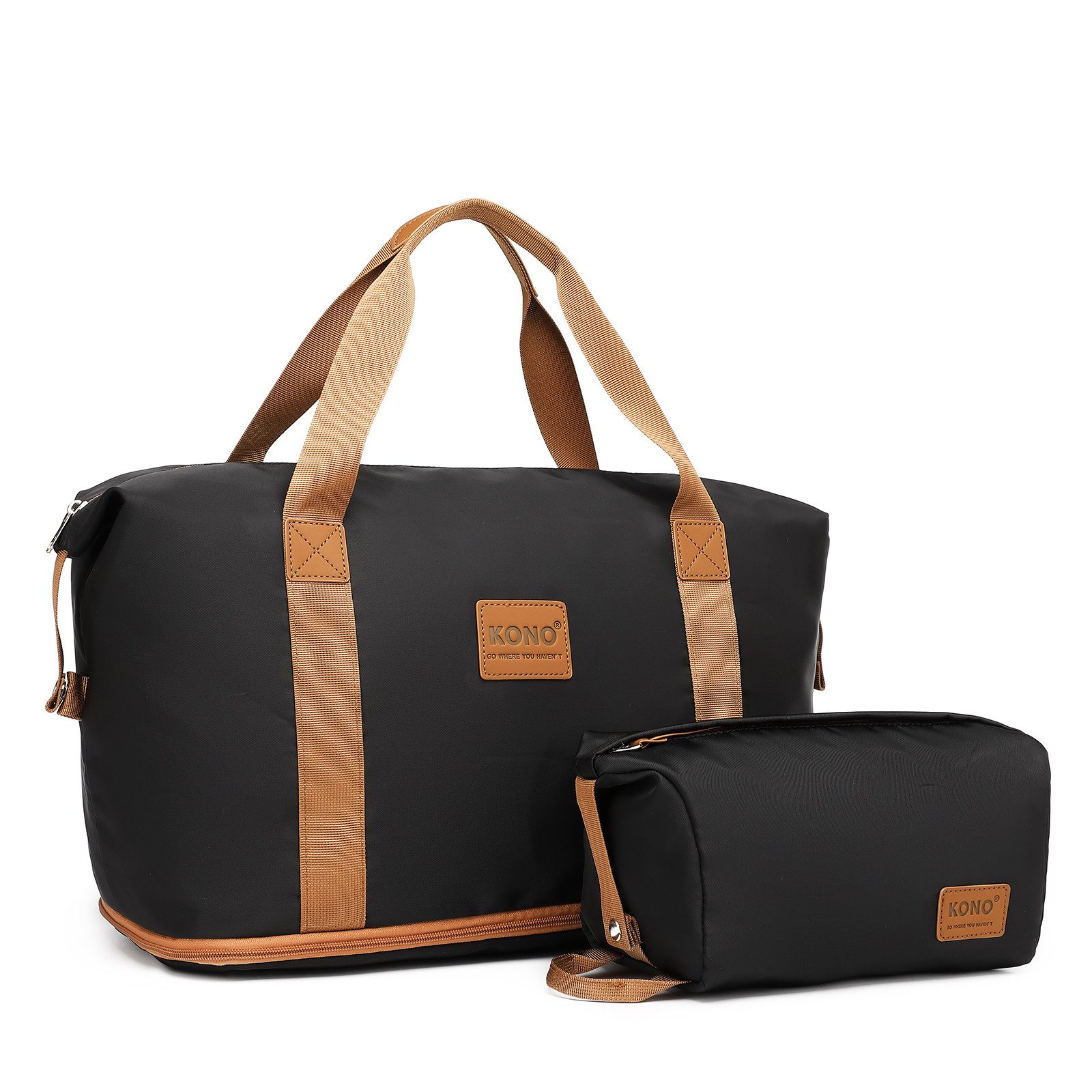 KONO Reisetasche 2-in-1 Set: Erweiterbare Handgepäck-Tasche (36L) + Kosmetiktasche, Praktisches und leichtes Design