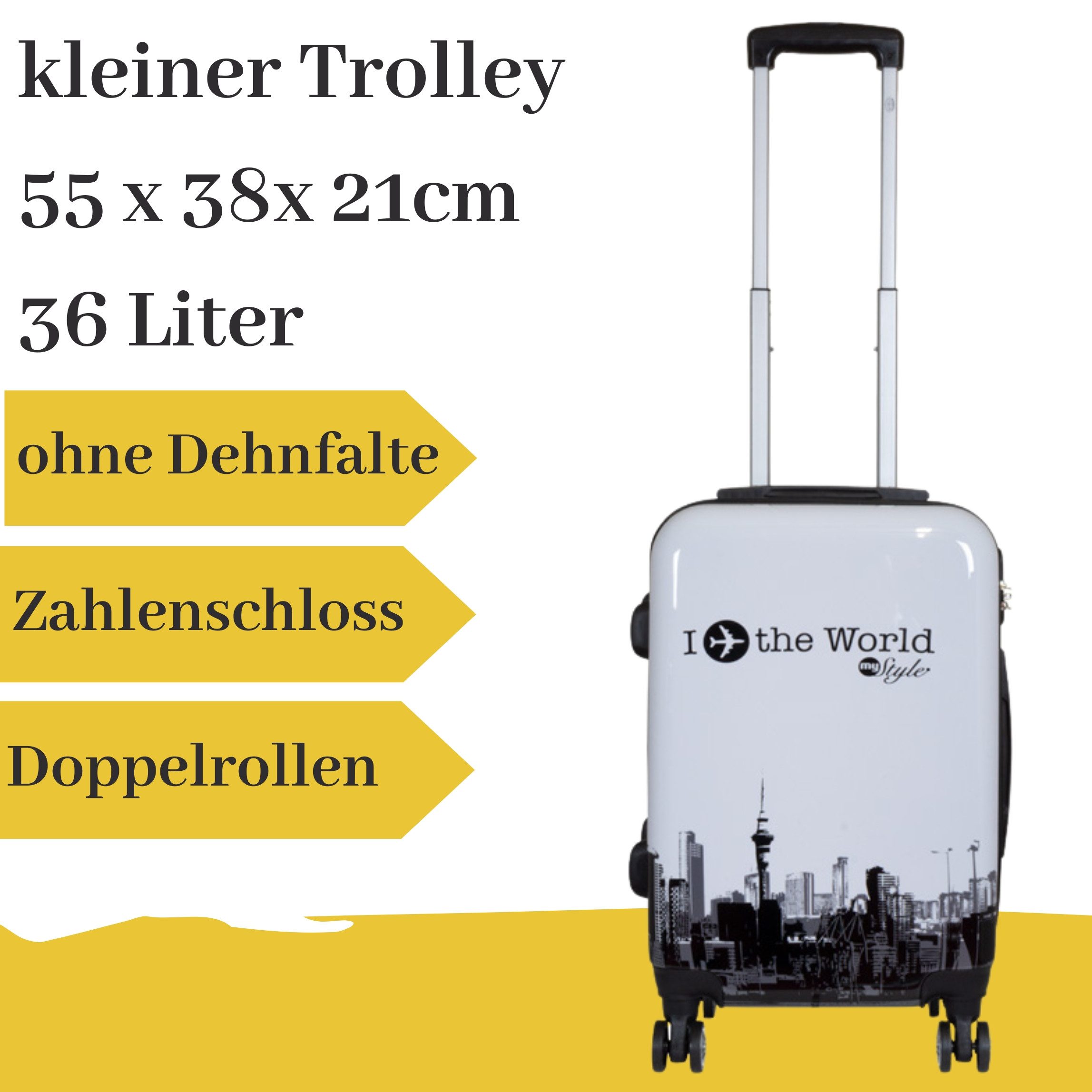 MONOPOL® Hartschalen-Trolley Motivkoffer 'Fly the World' weiß S