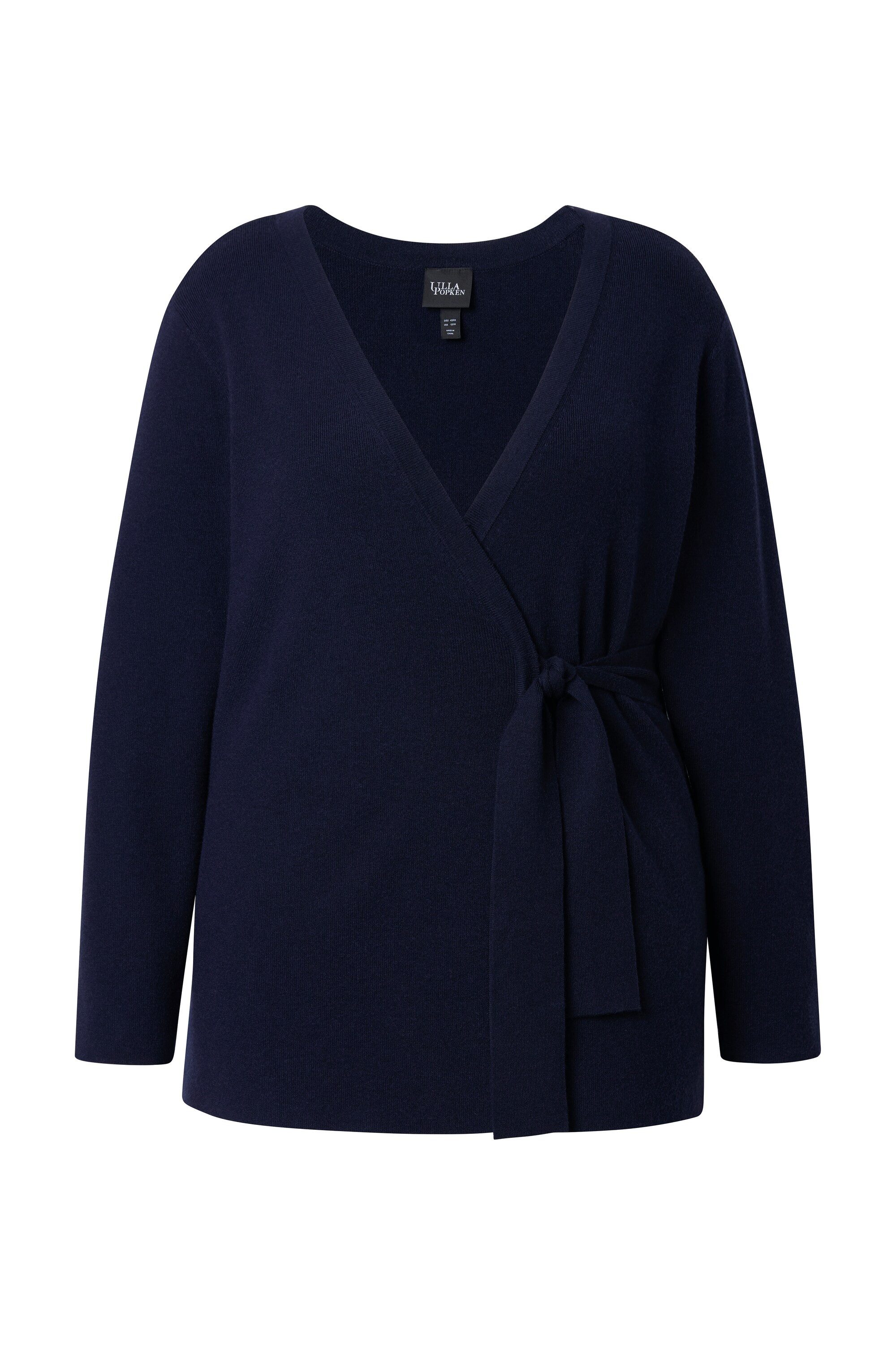 Ulla Popken Strickjacke Strickjacke Bindeband-Verschluss V-Ausschnitt