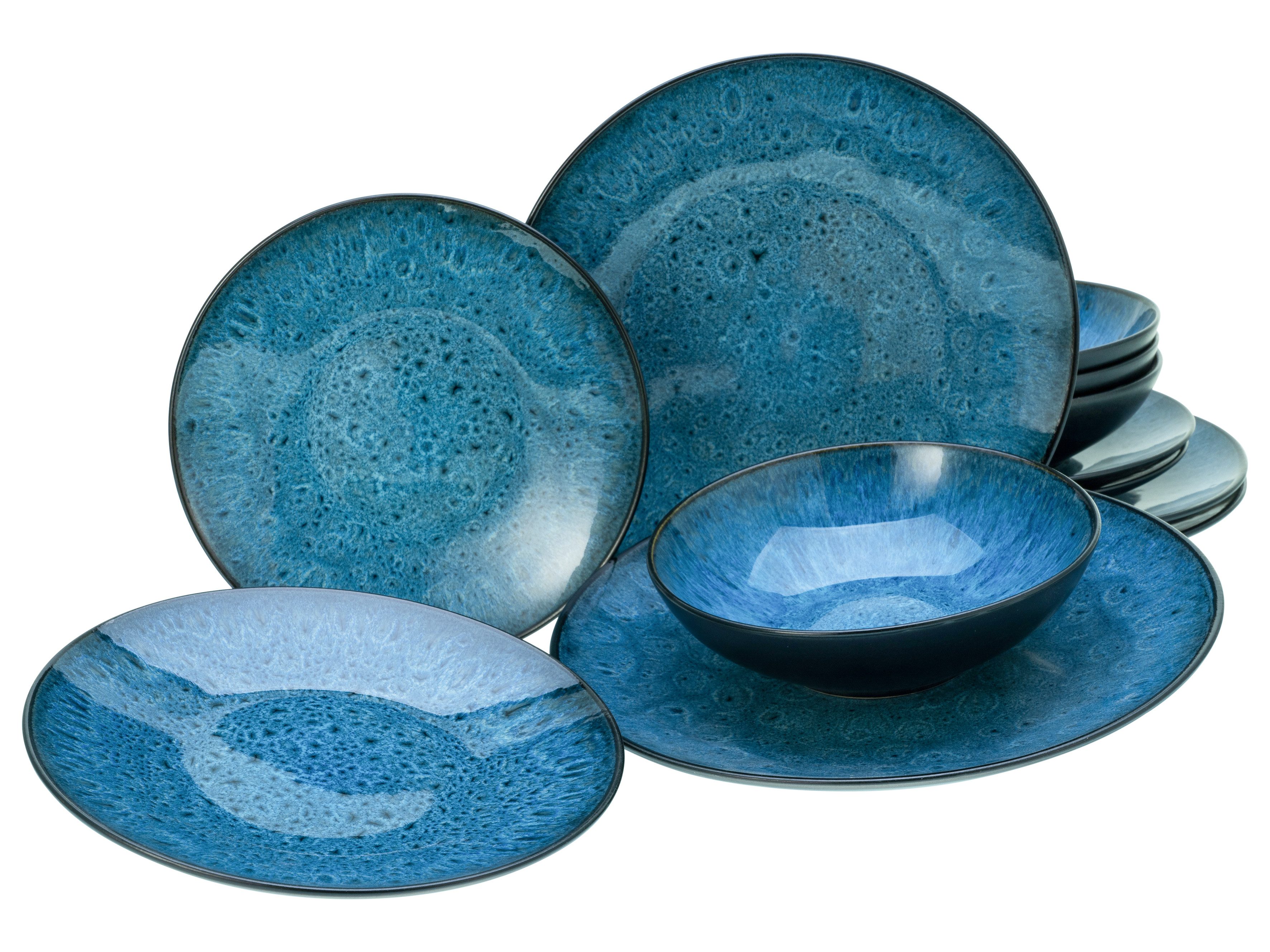CreaTable Тарелки-Set Capri, Тарелкиset 12-tlg (12-tlg), 4 Personen, Steinzeug, Reaktivglasur
