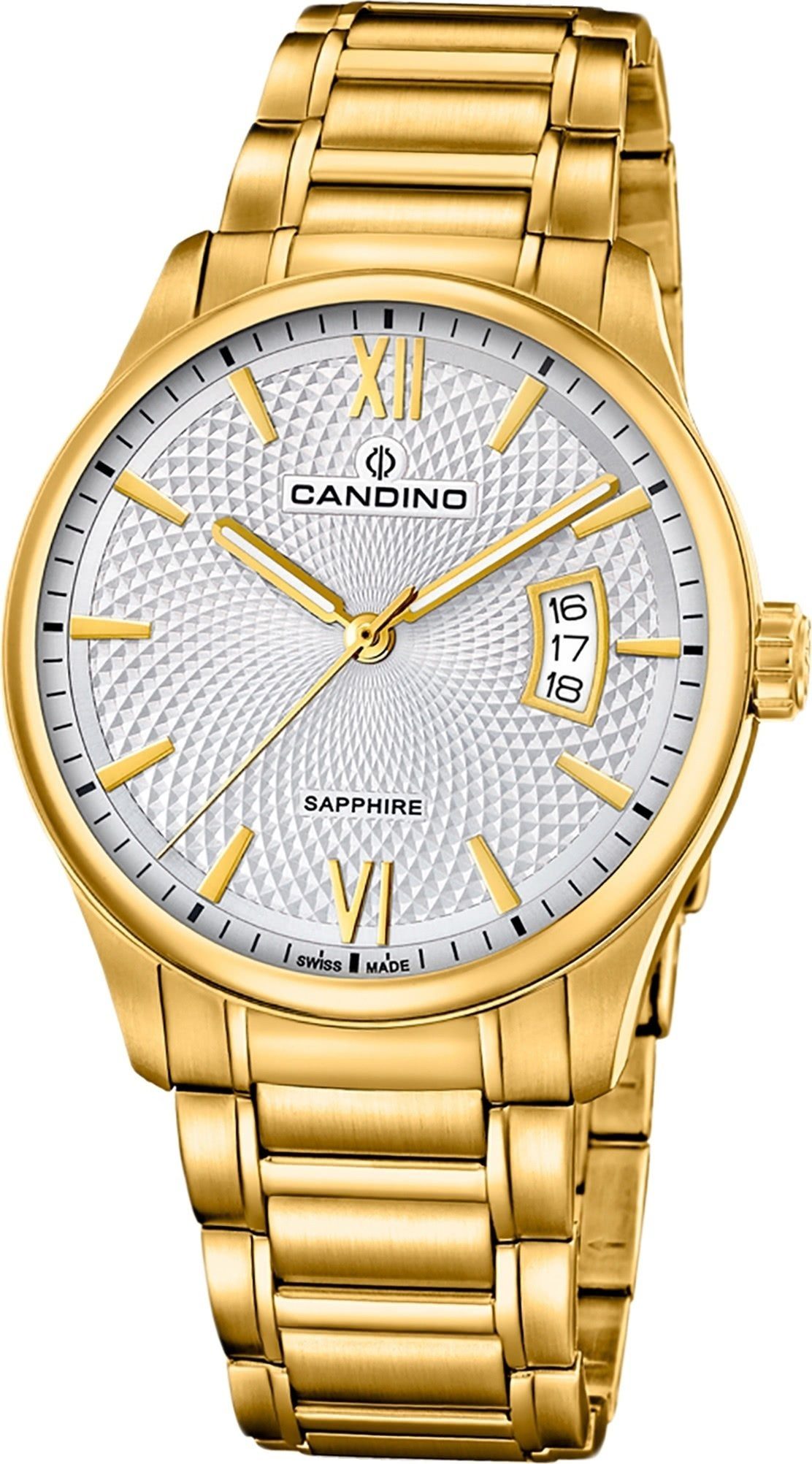 Candino Quarzuhr Candino Classic Edelstahl Herren Uhr, Herrenuhr mit Edelstahlarmband, rundes Gehäuse, groß (ca. 43mm), Elega