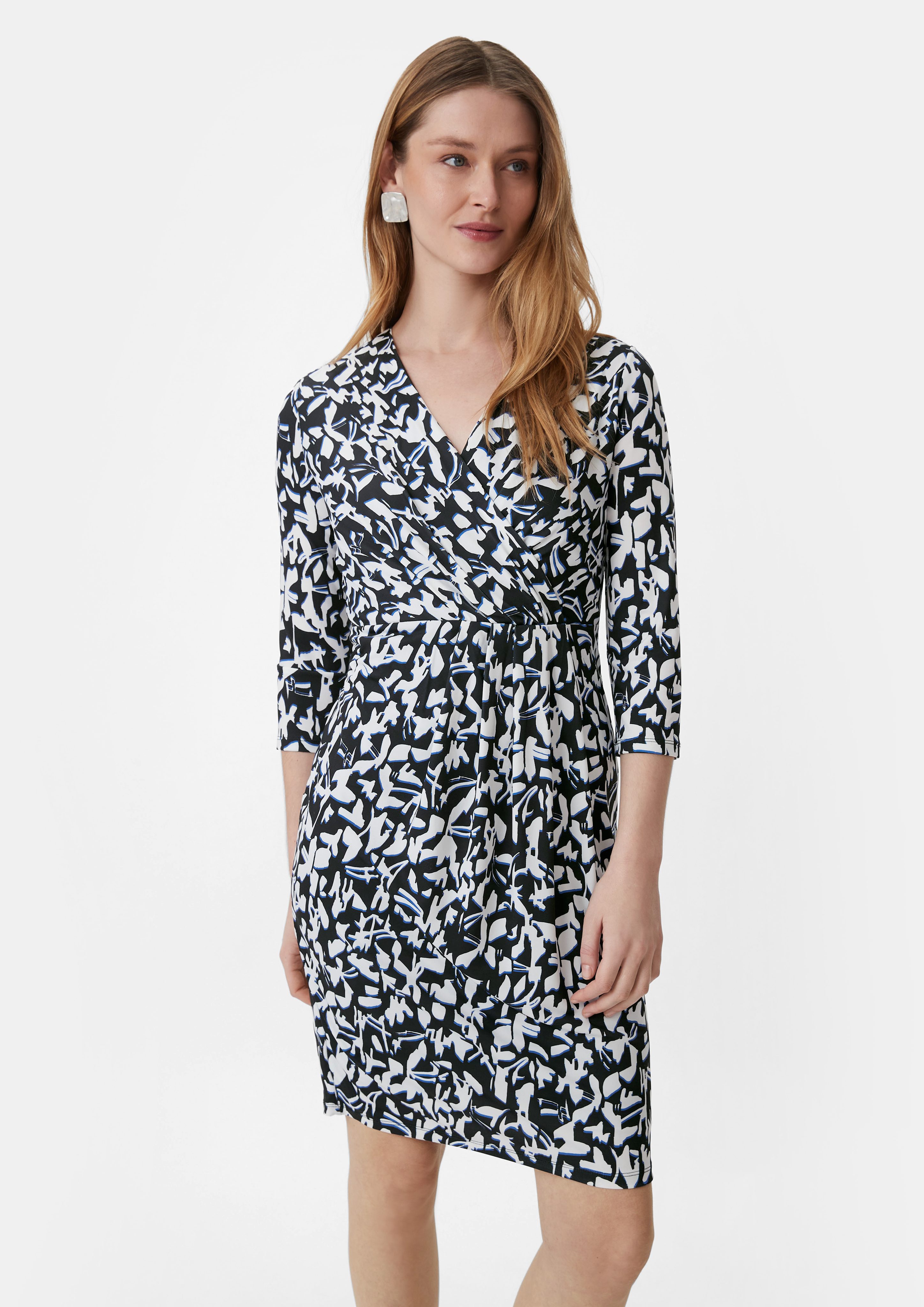 Comma Minikleid Kleid mit All-over-Print in Wickel-Optik Raffung