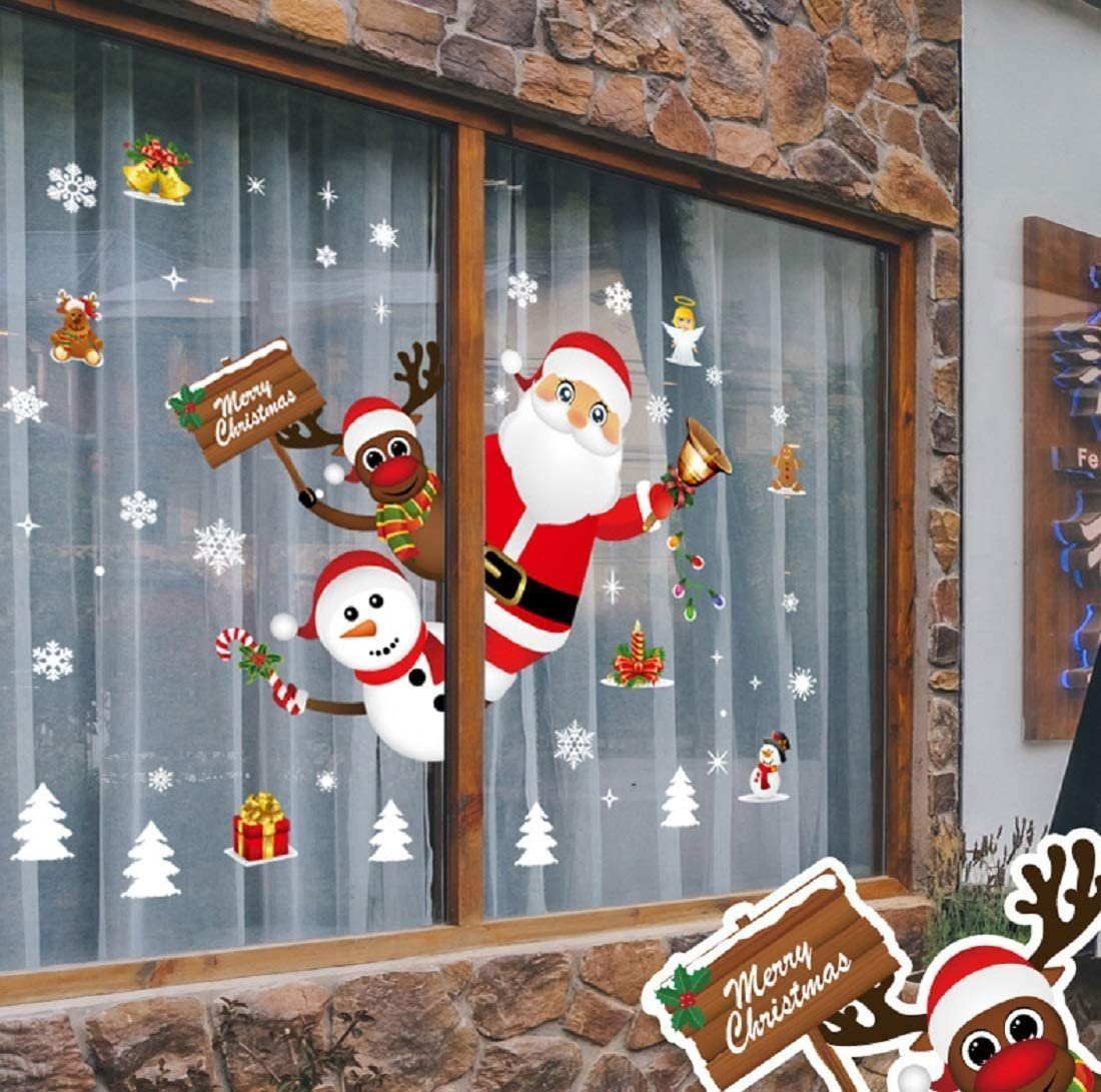 SOTOR Haftende Fensterbild Fenster Schneeman Wandtattoo Aufkleber PVC Weihnachten Abnehmbare Aufkleber Weihnachtsman Statisch Deko, Weihnachten